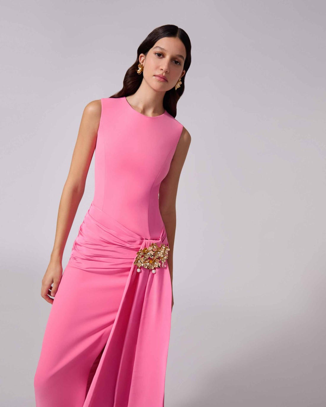 Sleeveless Column Dress with Sash - Ready - To - Wear