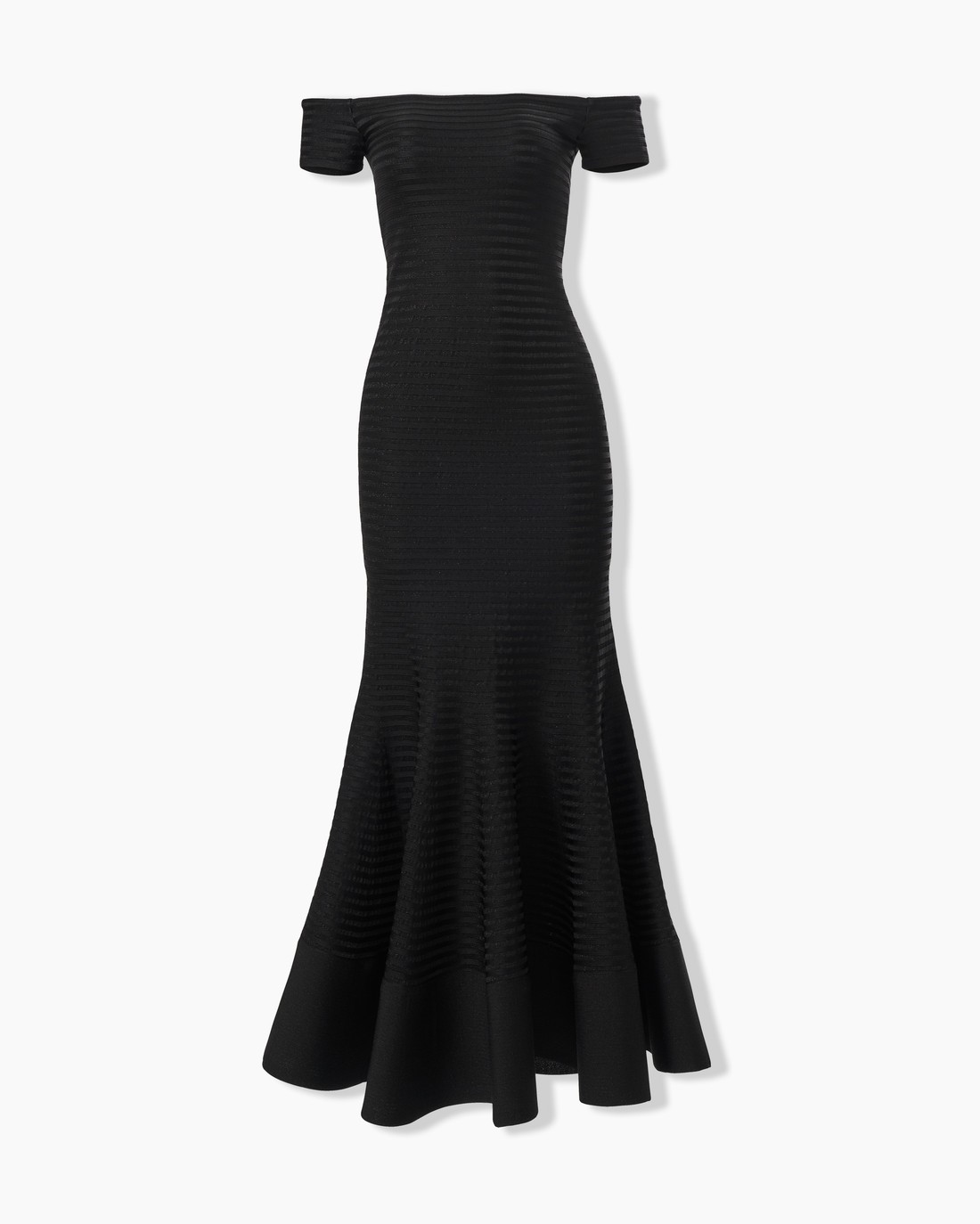 Stripe-Knit Off-Shoulder Trumpet Dress - Ready - To - Wear