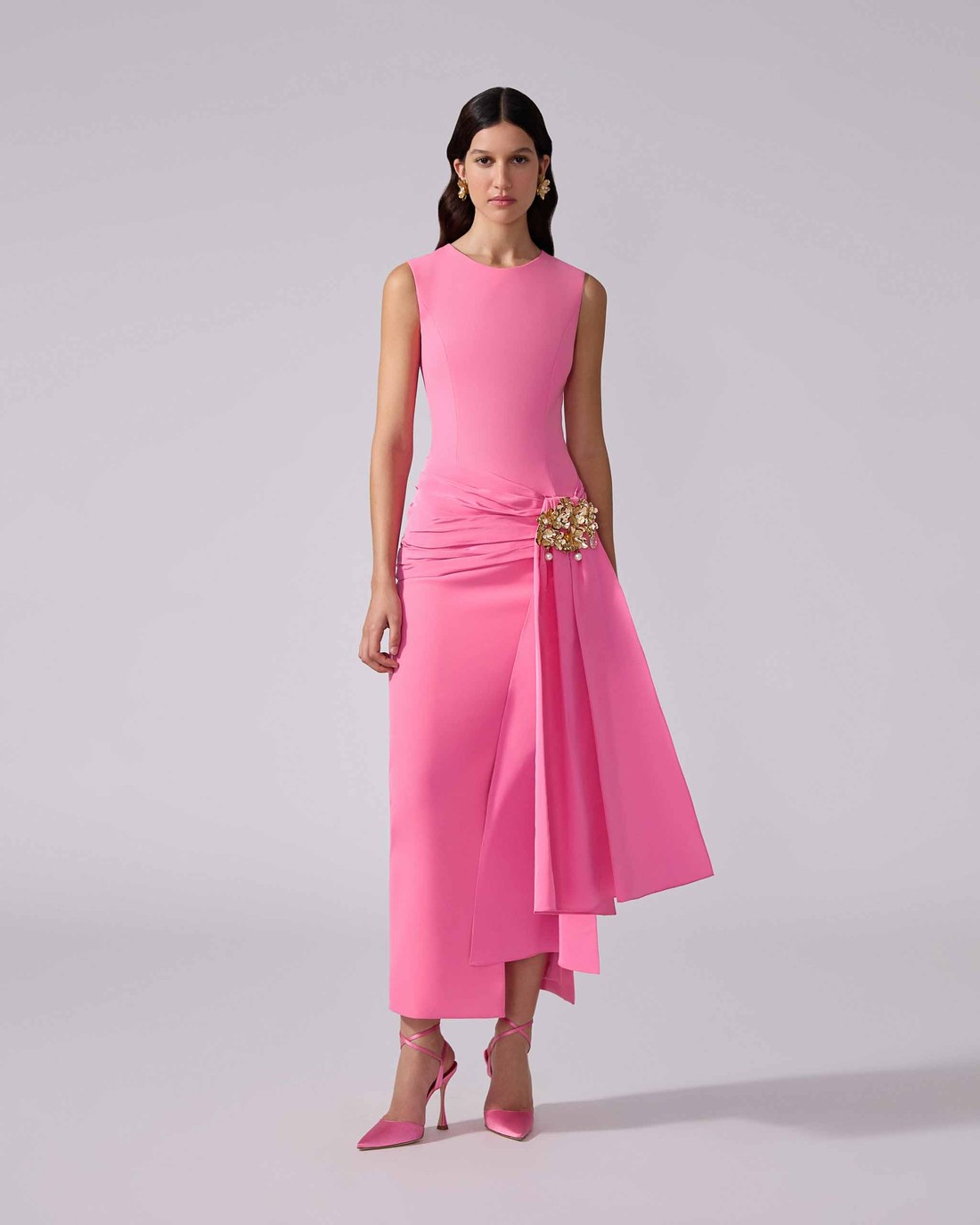 Sleeveless Column Dress with Sash - Ready - To - Wear