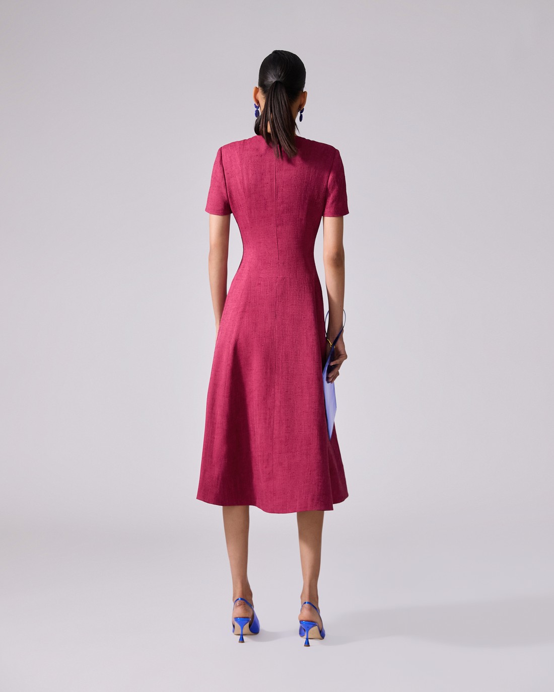 Short-Sleeve Crewneck Midi Dress - Ready - To - Wear