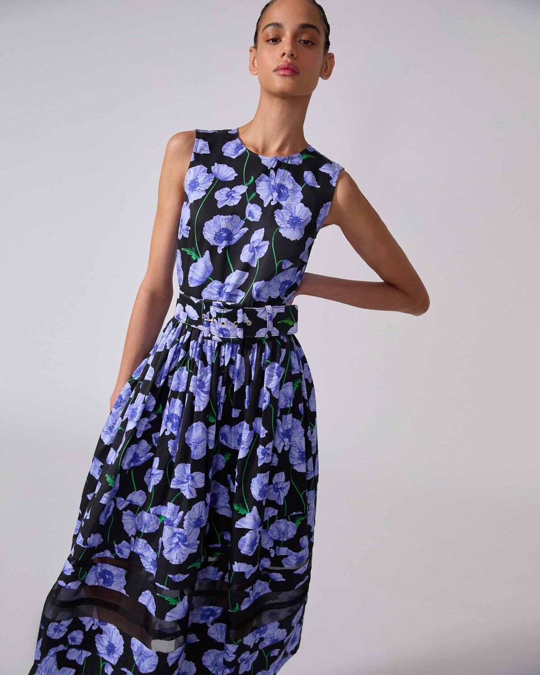 Floral-Print Dress With Organza Insert - Ready - To - Wear