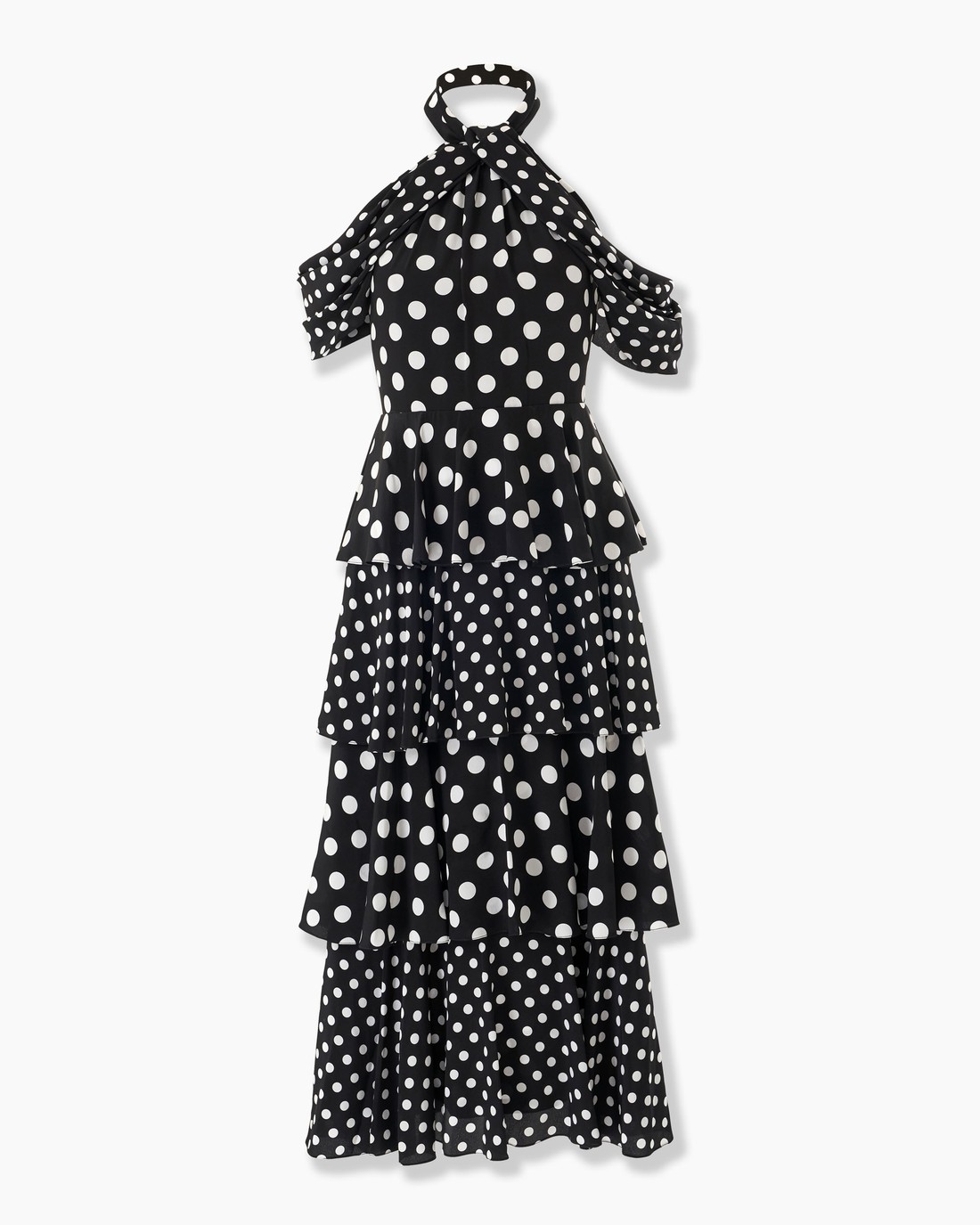 Tiered Polk-Dot Long Dress M 黒