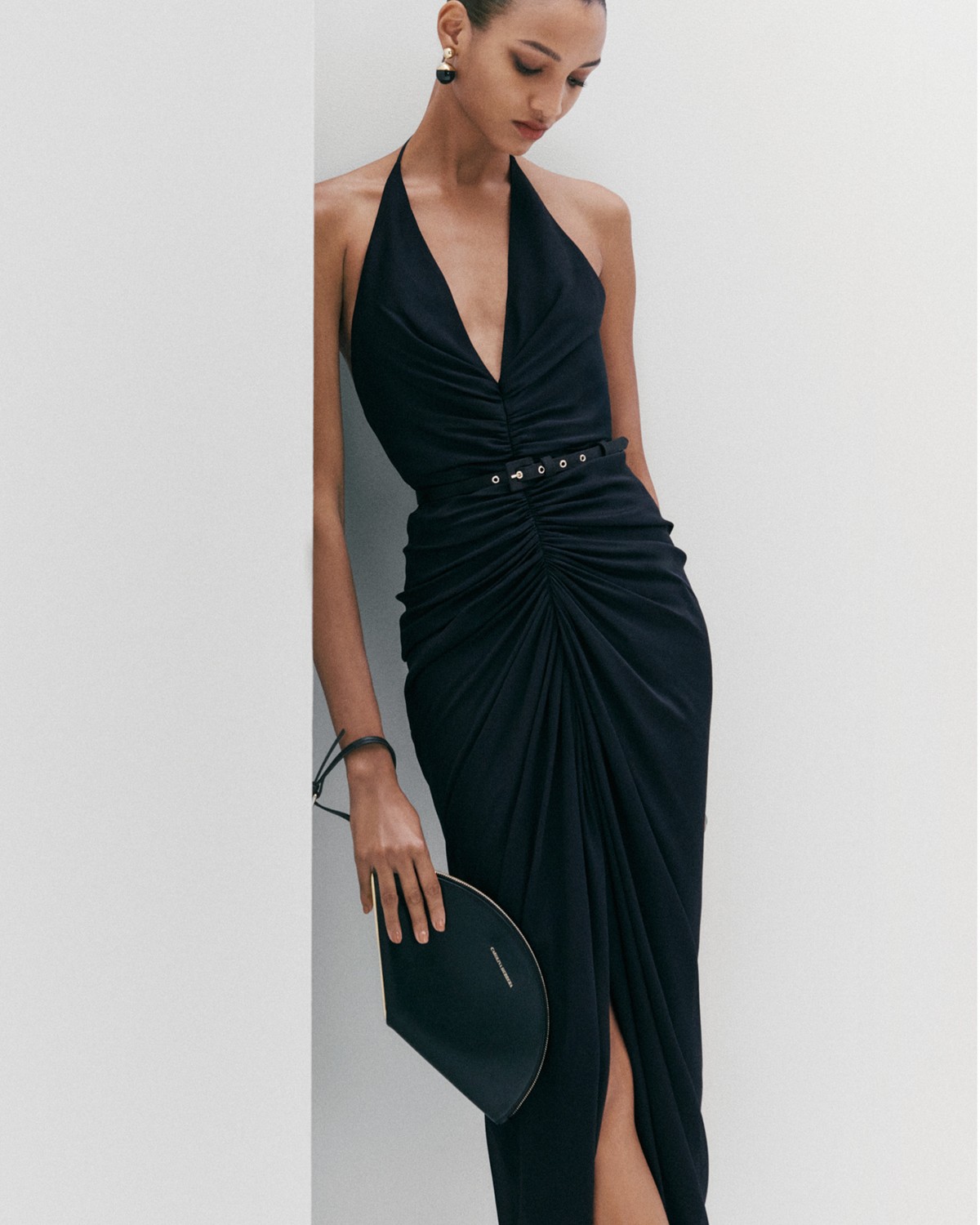 Ruched Midi Dress with Ruffles