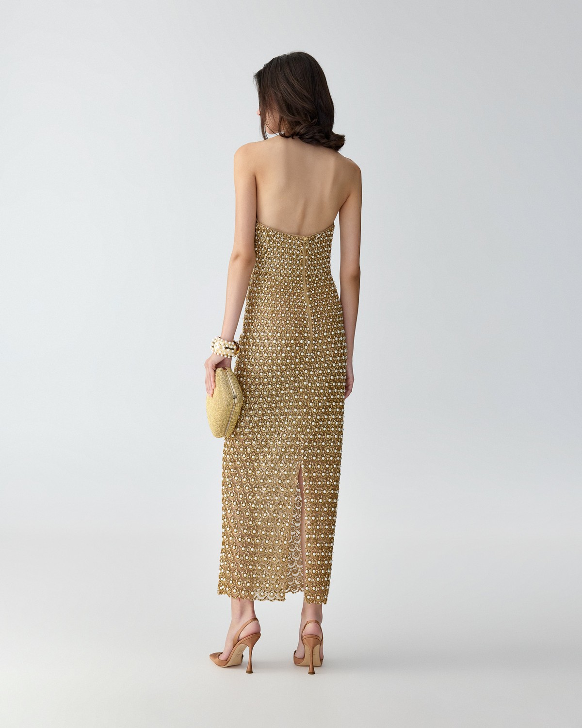 Gold Embellished Deep V-Neck Dress | Carolina Herrera BR Gold Embellished Deep V-Neck Dress | Carolina Herrera BR
