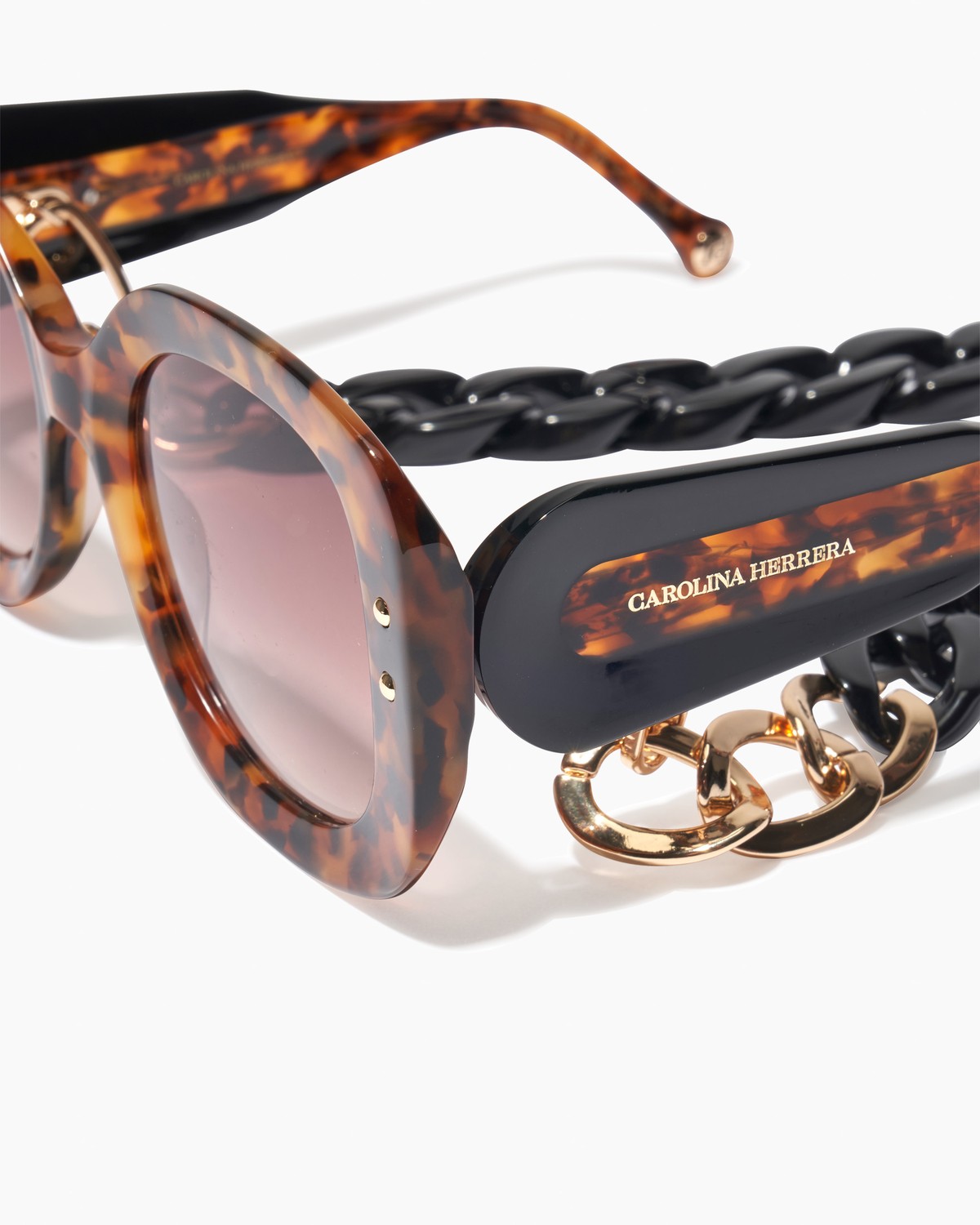 Carolina Herrera Tortoise Shell Sunglasses Square Frame Sunglasses with Tortoiseshell Temples  main image 3