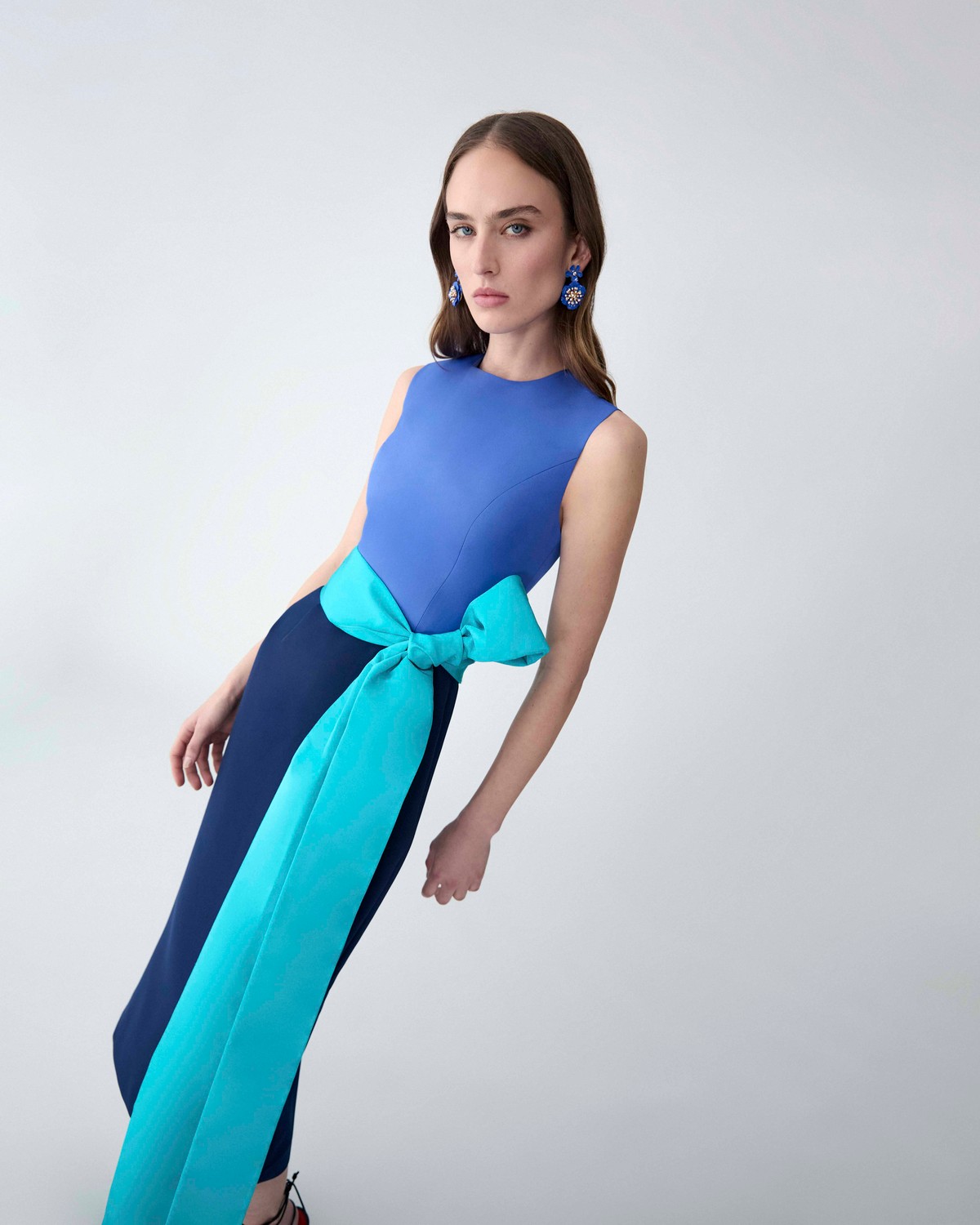carolina herrera blue dress Carolina Herrera Multicolor Silk Midi Dress
