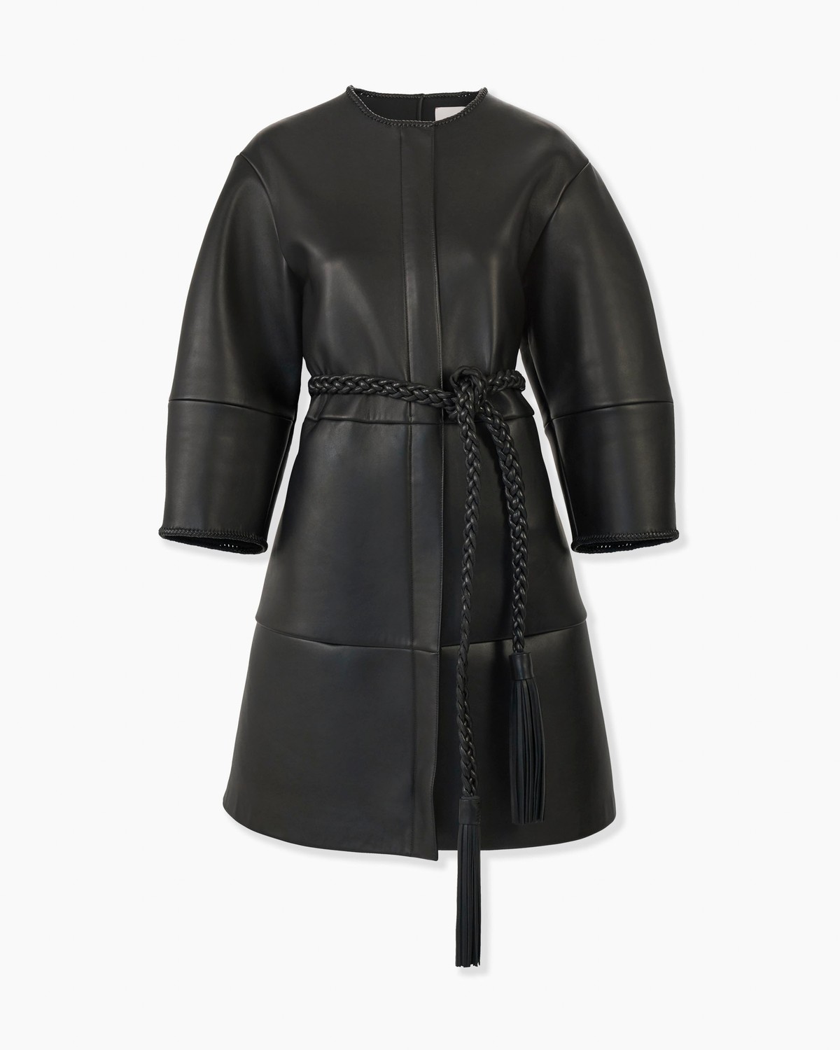 Arc Sleeve Leather Coat with Braided Belt | Carolina Herrera DE display picture 1