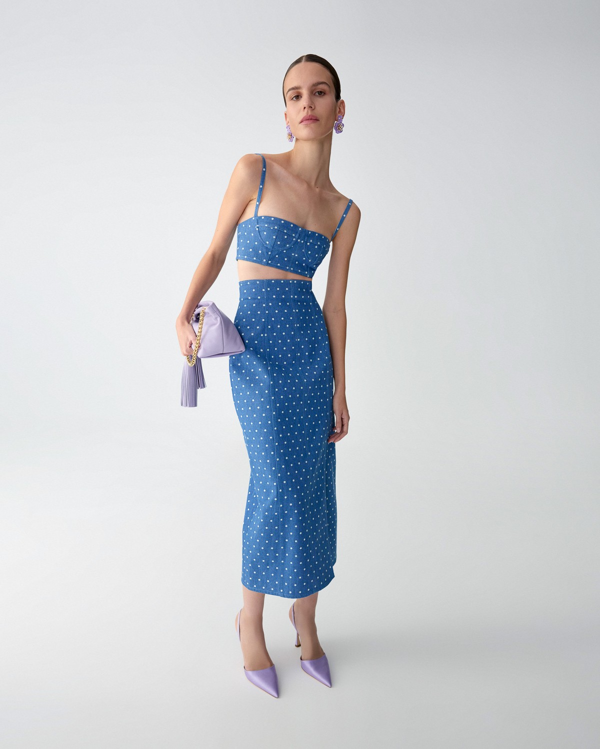 CAROLINA HERRERA デニムスカート Polka Dot Denim High-Waist Midi Skirt | Carolina Herrera WW EN