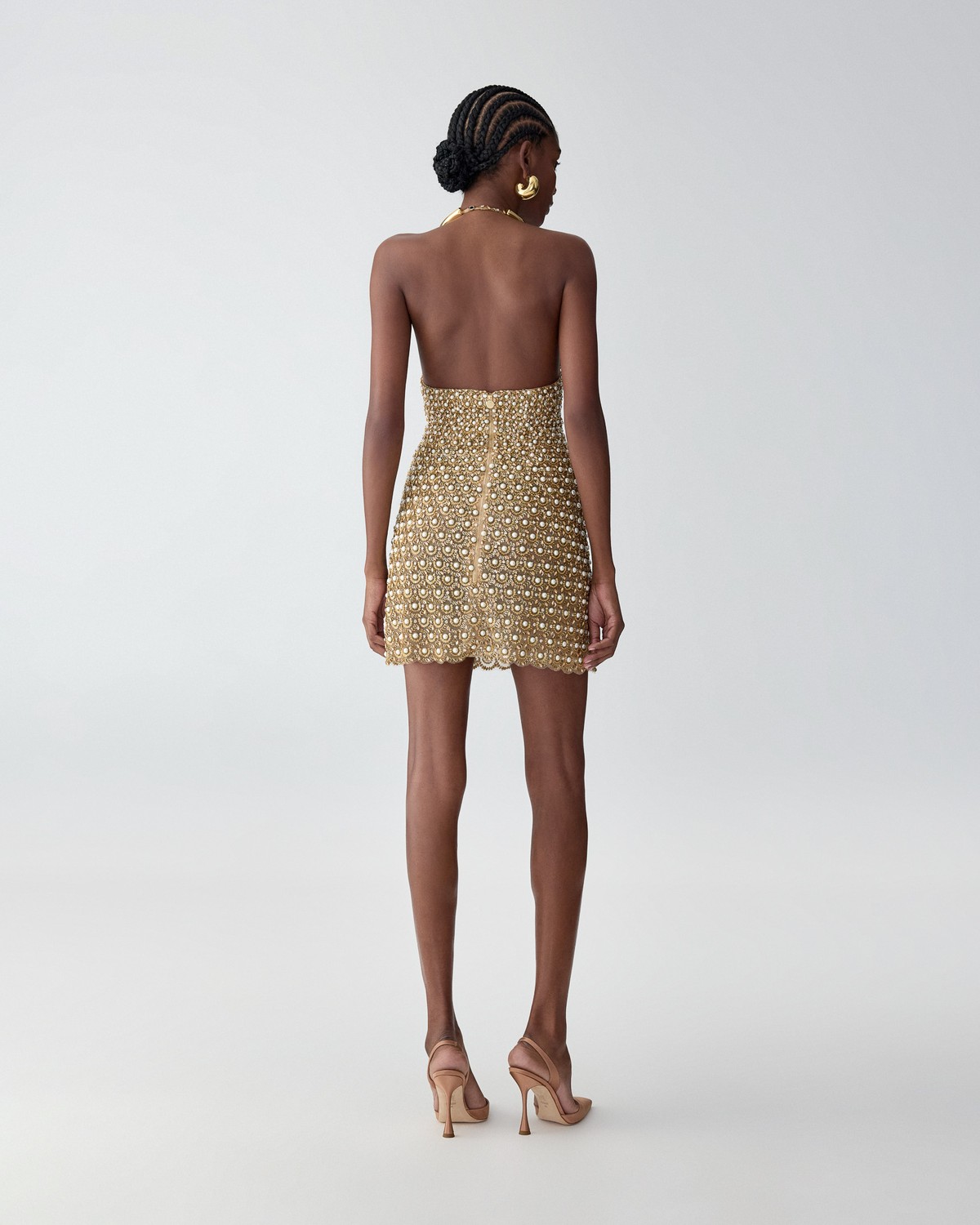 Gold Embellished Halterneck Mini Dress | Carolina Herrera WW EN