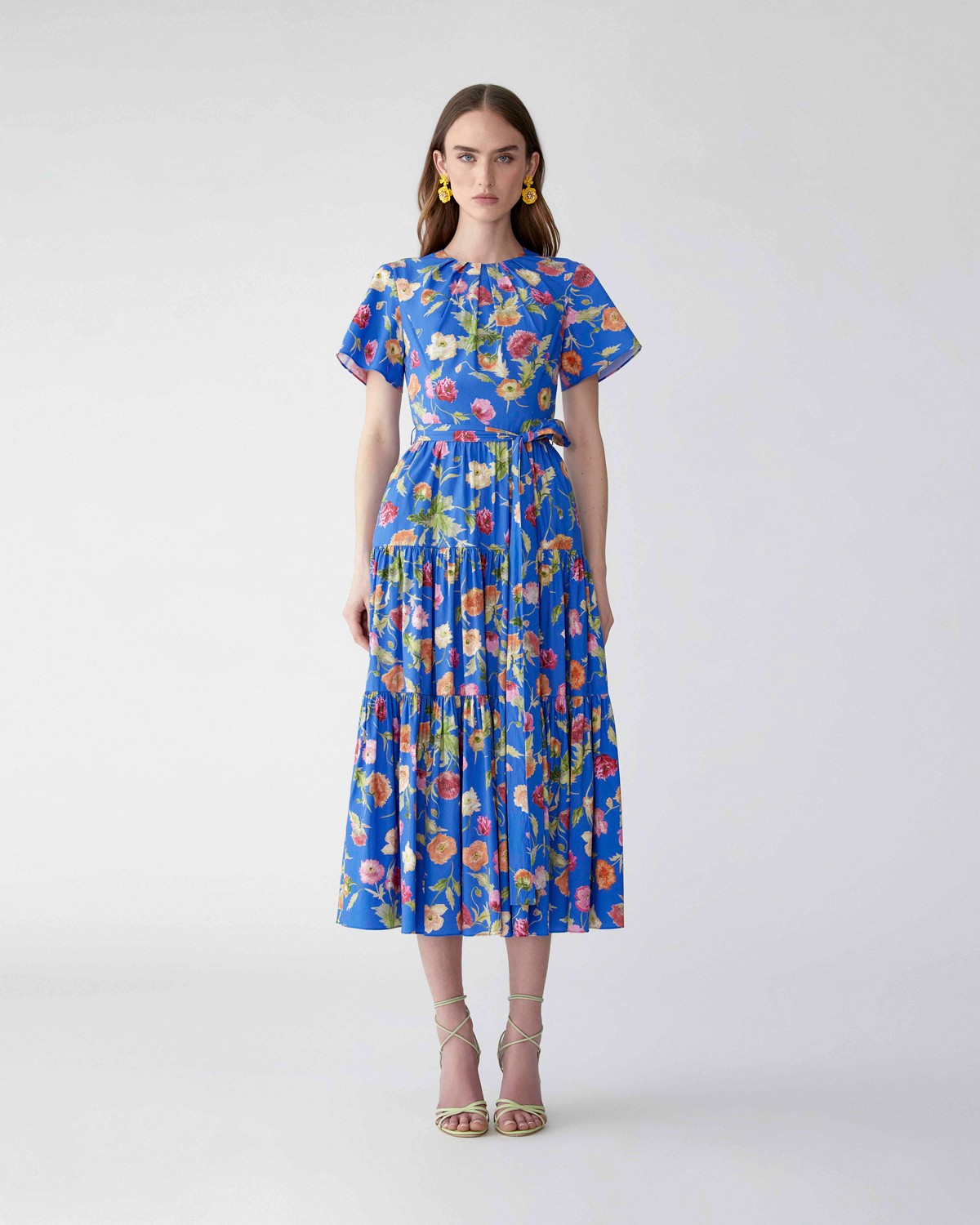 Poppy-Print Tiered Midi Dress with Sash | Carolina Herrera WW EN
