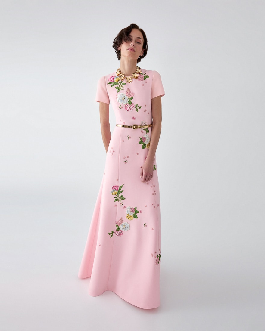 carolina herrera dress pink Carolina Herrera Floral Print Princess Gown with Pockets