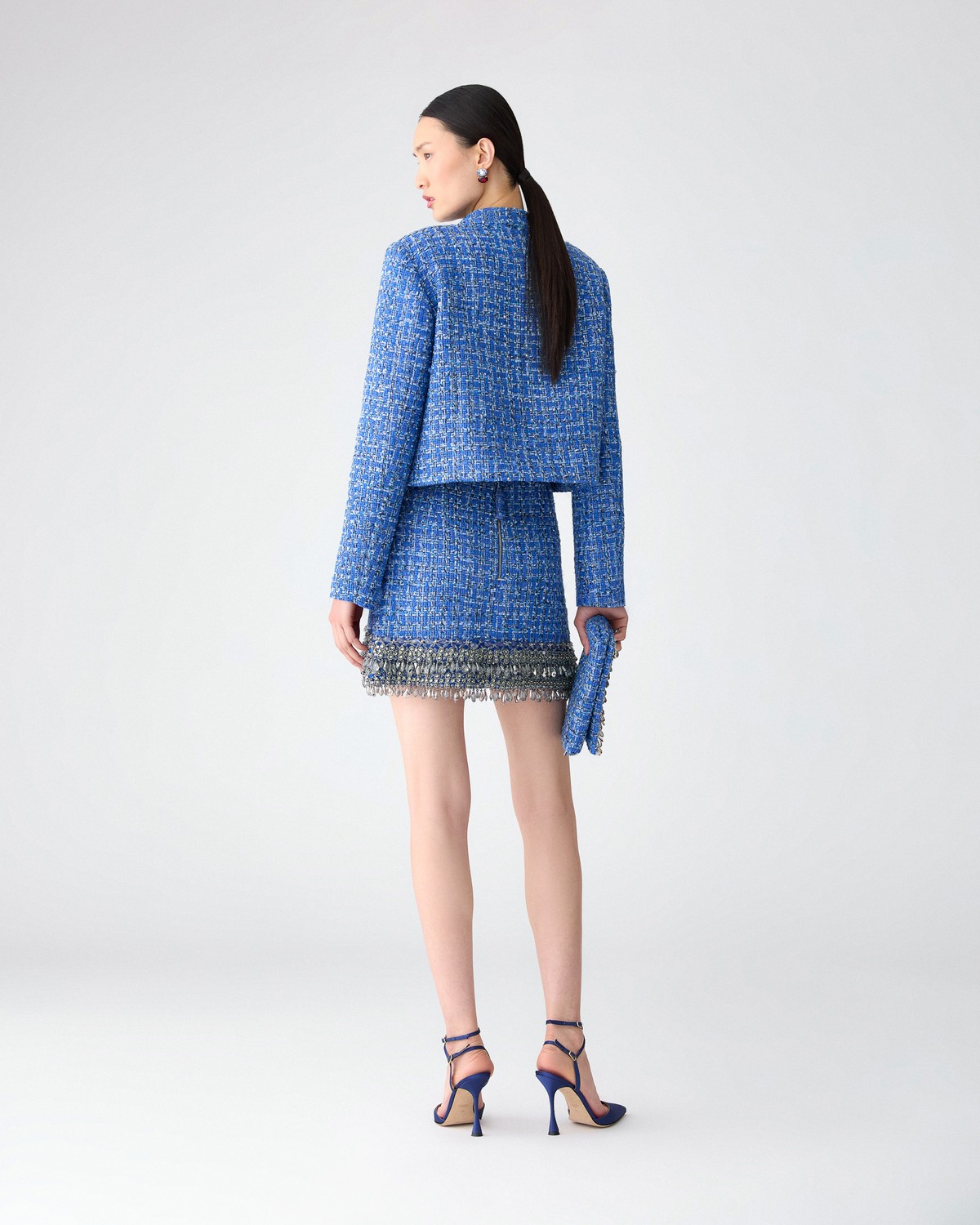 Tweed Mini Skirt with Raindrop Embroidery - Ready - To