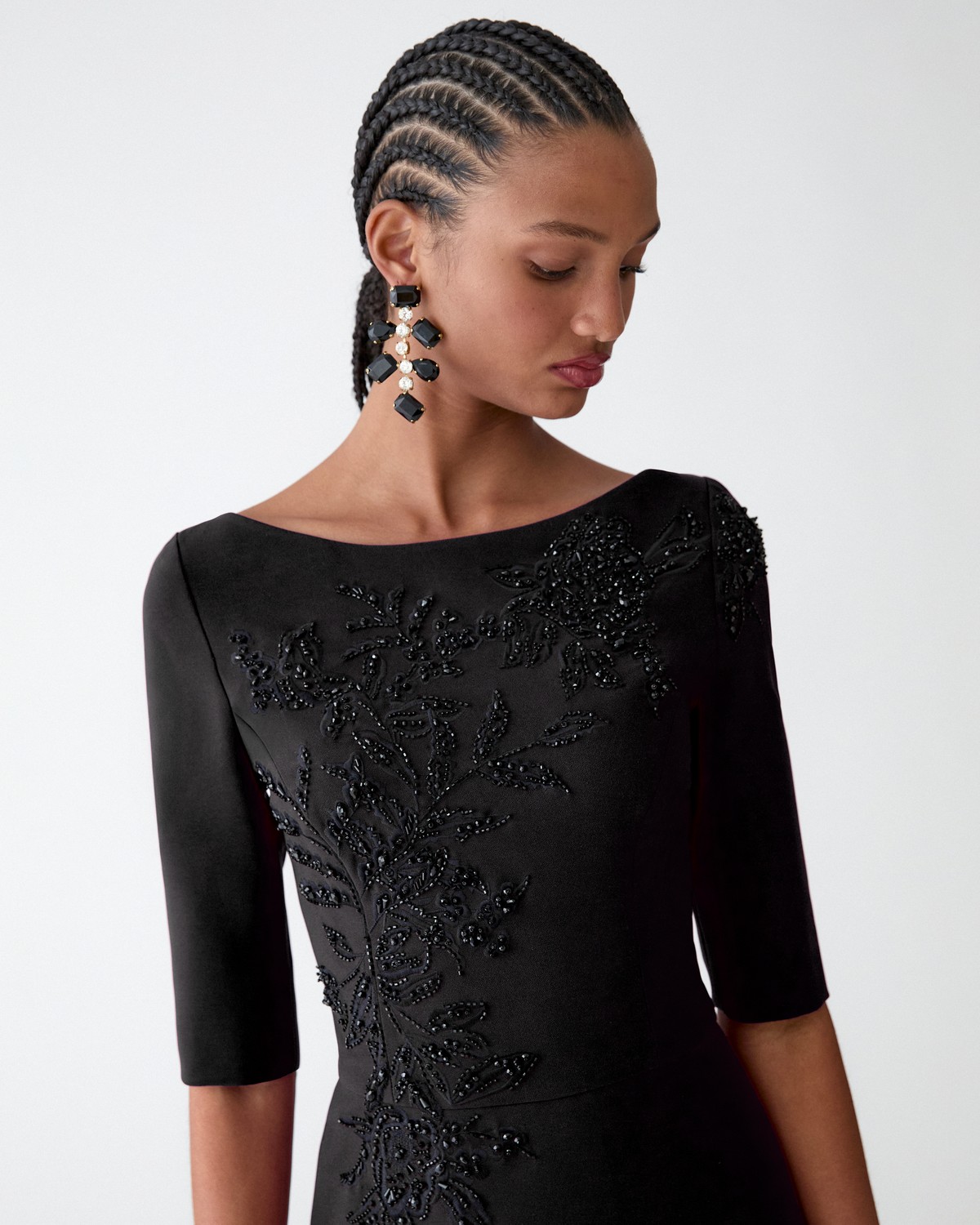 Carolina Herrera Embroidered Boat-Neck Midi Dress