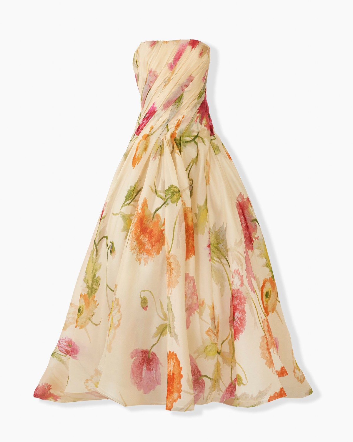 Carolina Herrera Poppy-Print Organza High-Low Gown Carolina Herrera Poppy-Print Organza High-Low Gown