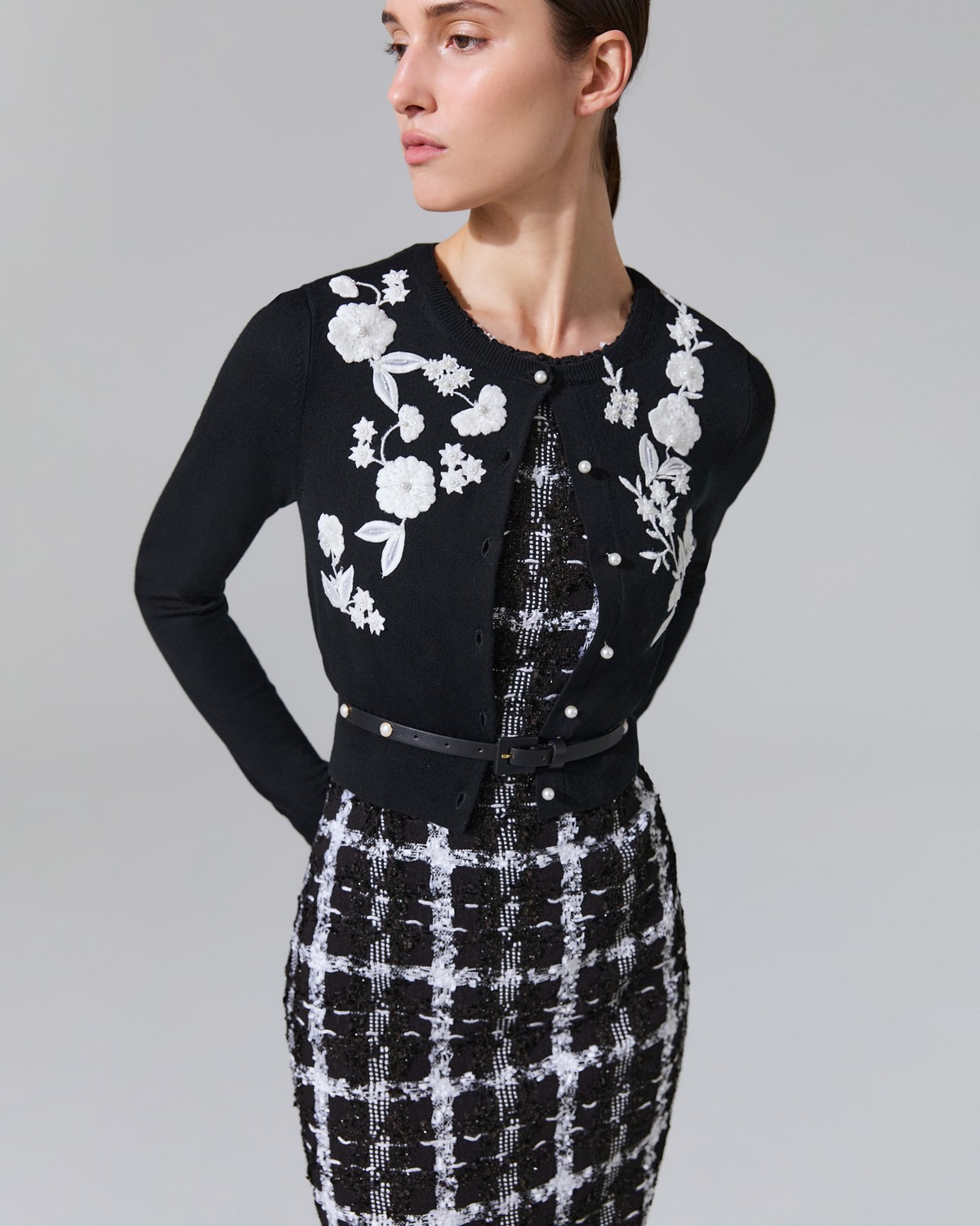 Embroidered Pearl Button Cardigan - Ready - To - Wear