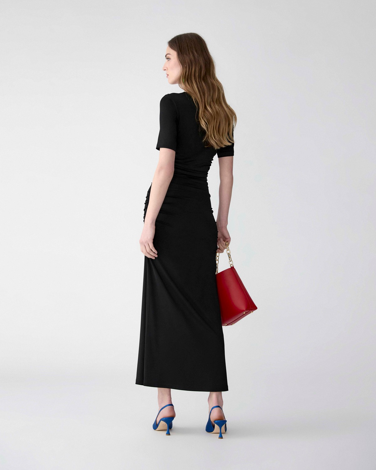 sachin and babi light blue dress Carolina Herrera Elbow-Sleeve Ruched Maxi Dress