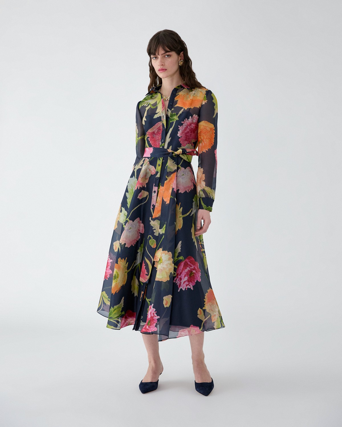 Poppy-Print Organza Trench Dress | Carolina Herrera WW EN