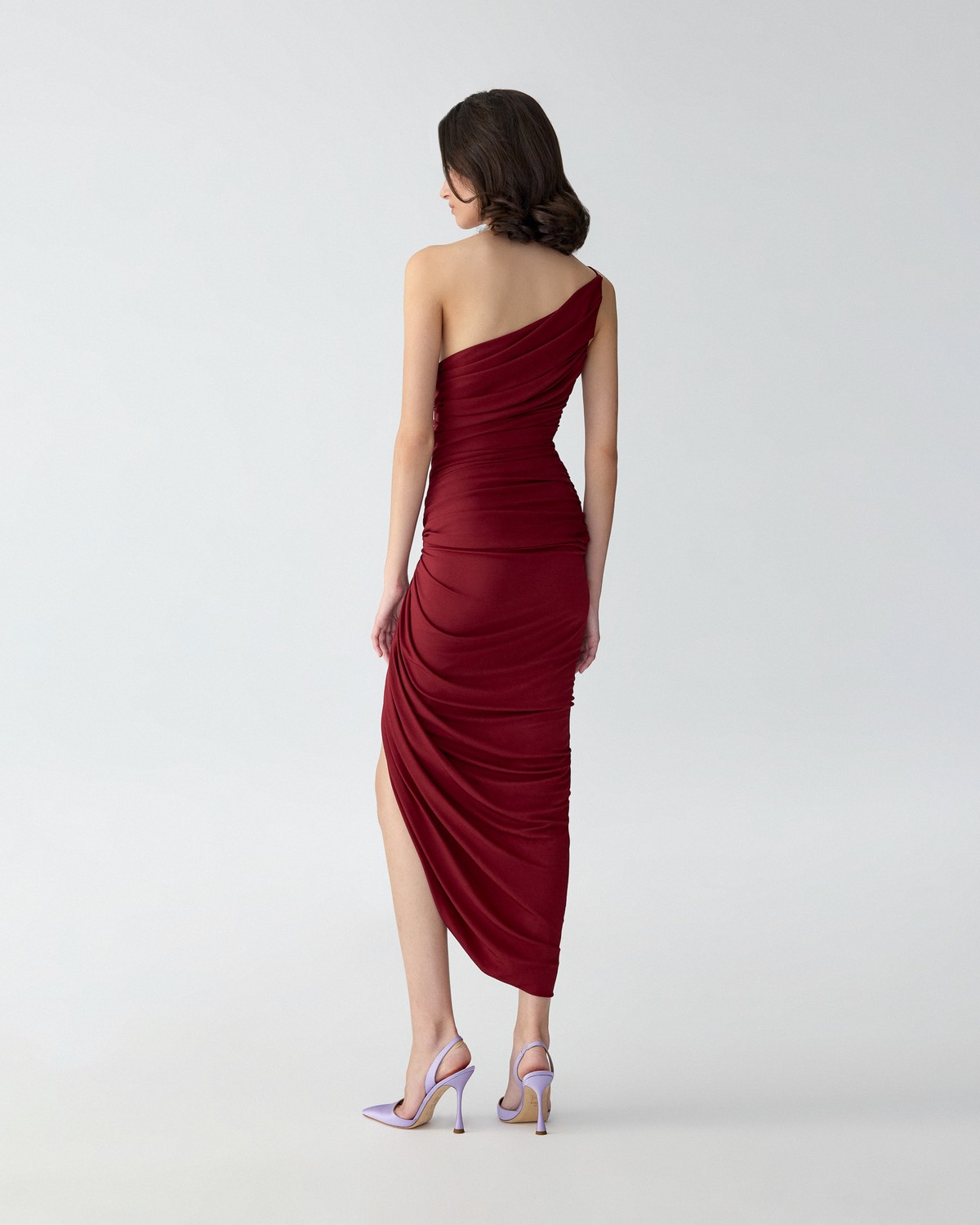 cold shoulder asymmetric ruched midaxi dress in dark red Oh Polly | Dresses | Asymmetric Ruched Midaxi Dress In Dark Red