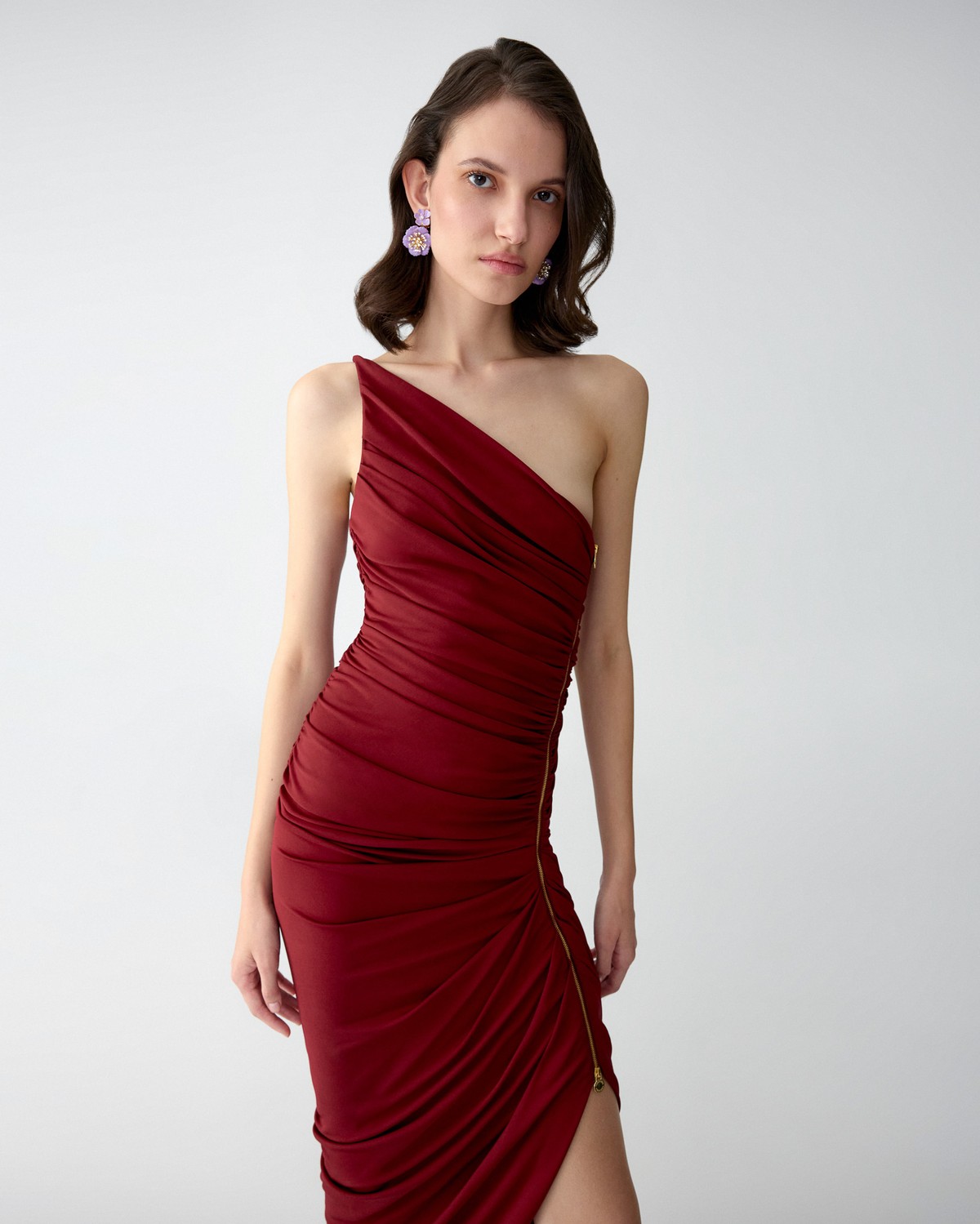 Asymmetric Ruched Midi Dress | Carolina Herrera WW EN Asymmetric Ruched Midi Dress | Carolina Herrera WW EN