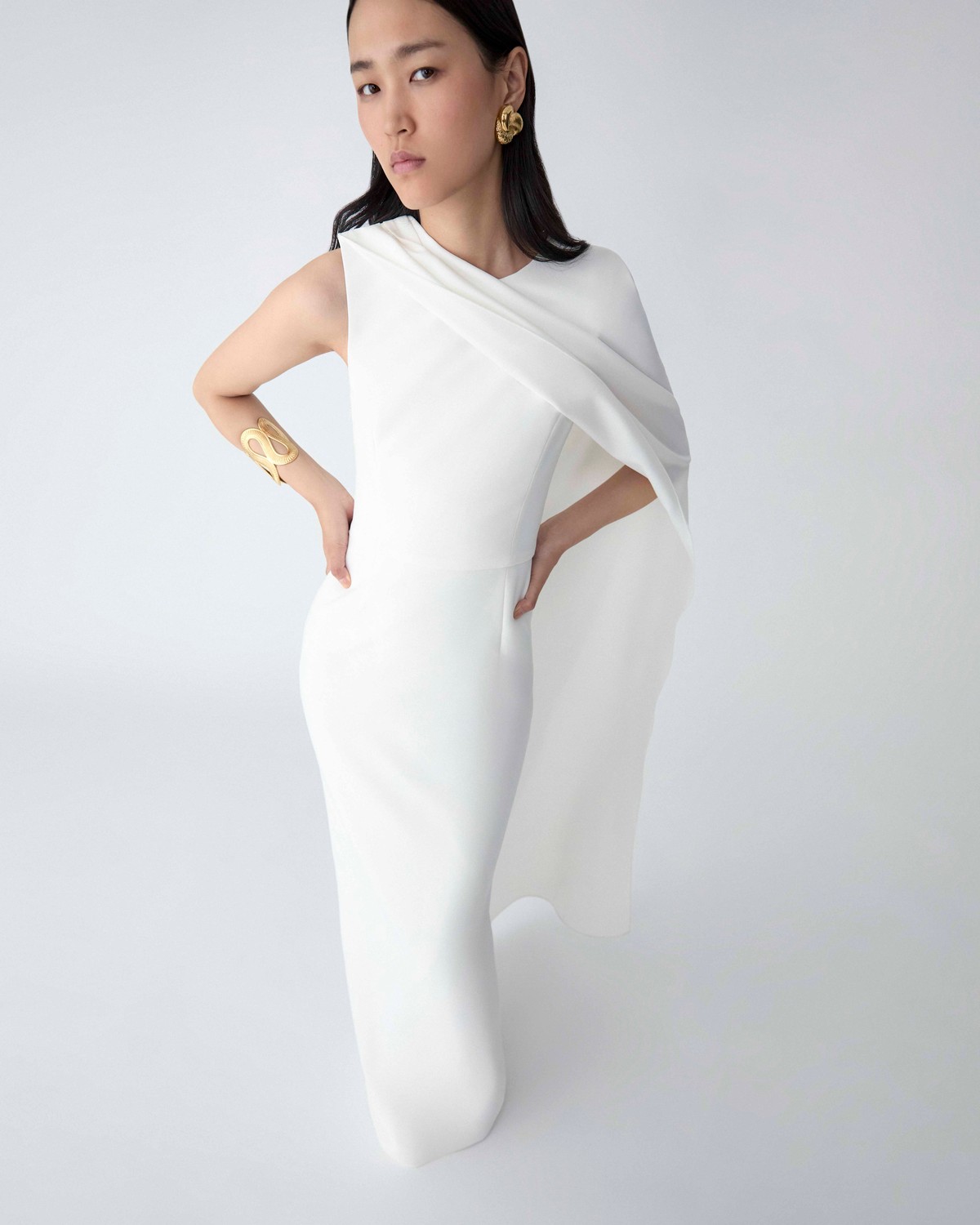carolina herrera one shoulder dress Carolina Herrera One-Shoulder Ruffle Column Maxi Dress