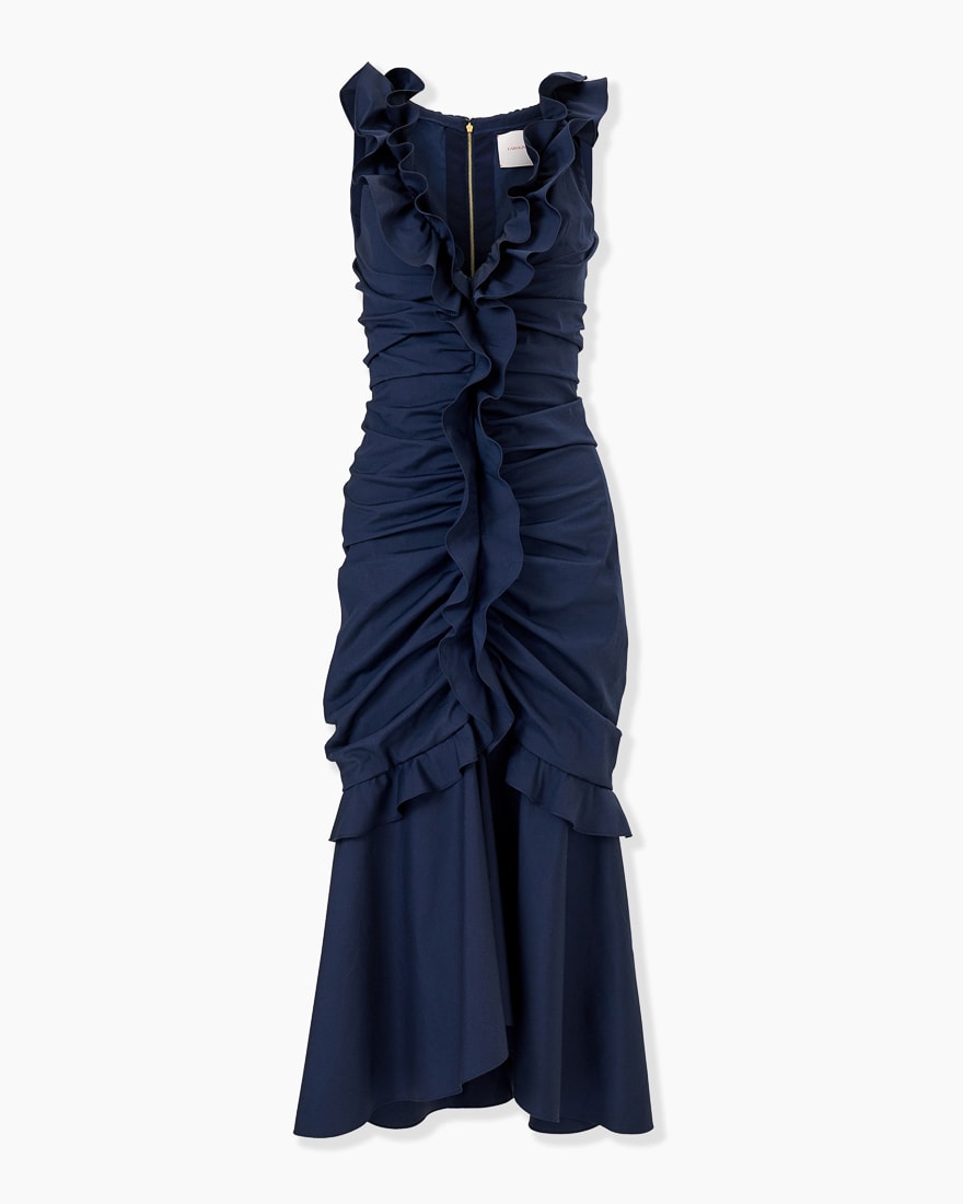 Ruched Midi Dress with Ruffles | Carolina Herrera US