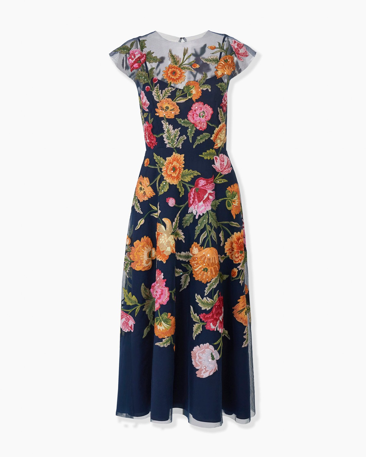 Carolina Herrera Floral-Embroidered Tulle Midi Dress Carolina Herrera Floral-Embroidered Tulle Midi Dress