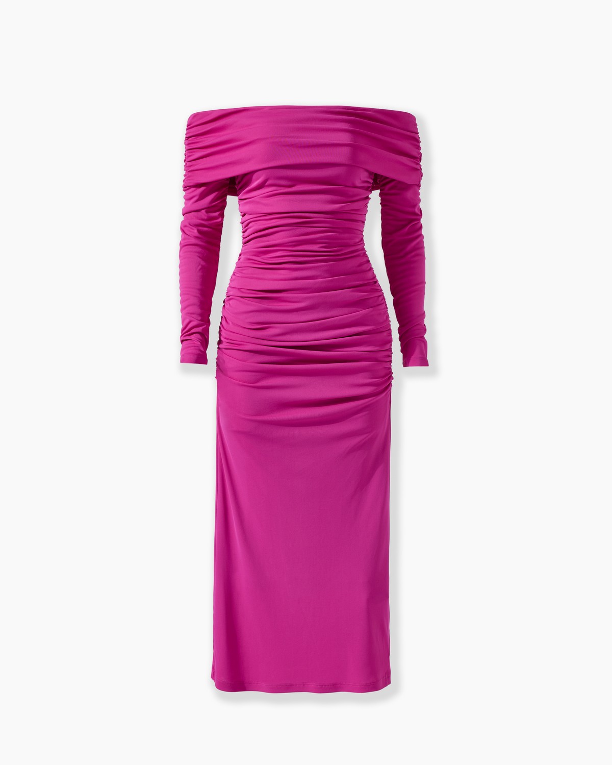 ワンピース Carolina Herrera 'Off-Shoulder 3/4 SLV Ruched Midi' dress Carolina Herrera Off-The-Shoulder Ruched Denim Midi Dress