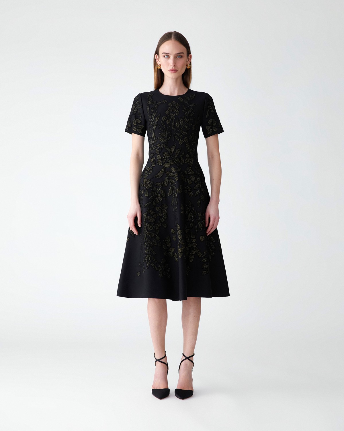 Gold-Leaf Jacquard Midi Dress | Carolina Herrera WW EN