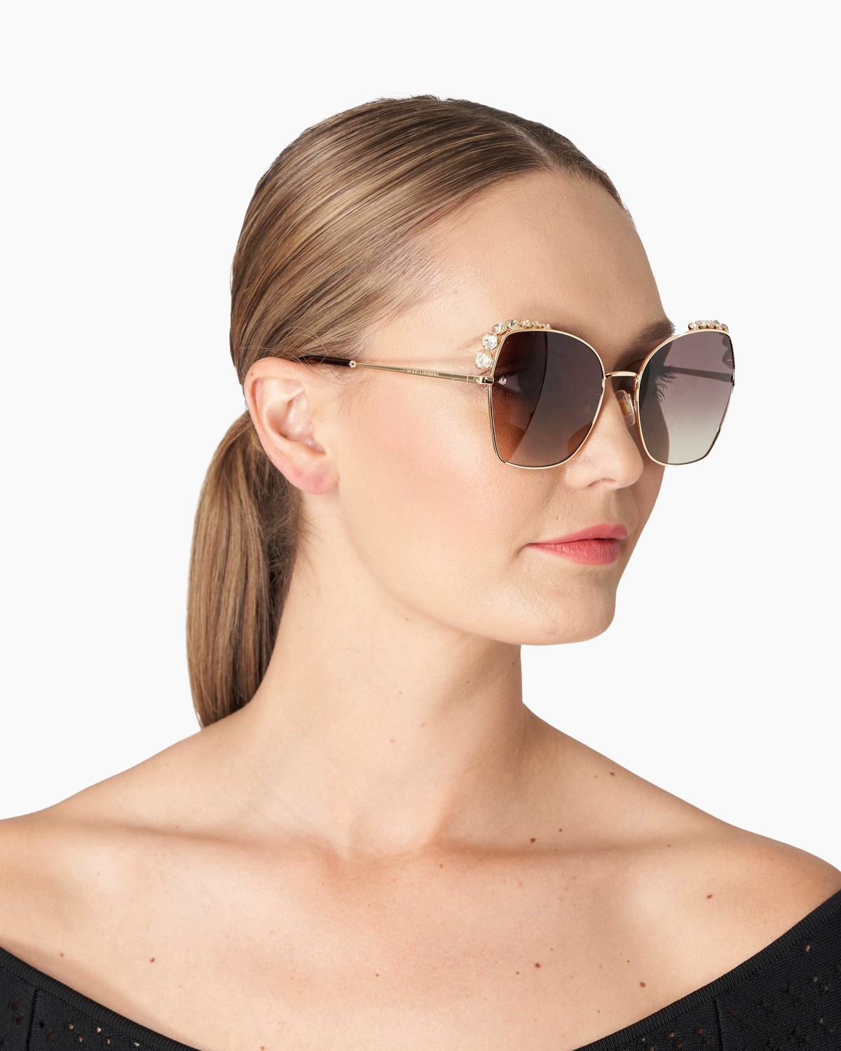 Crystal-Embellished Oversized Round Metal Sunglasses  display picture 3