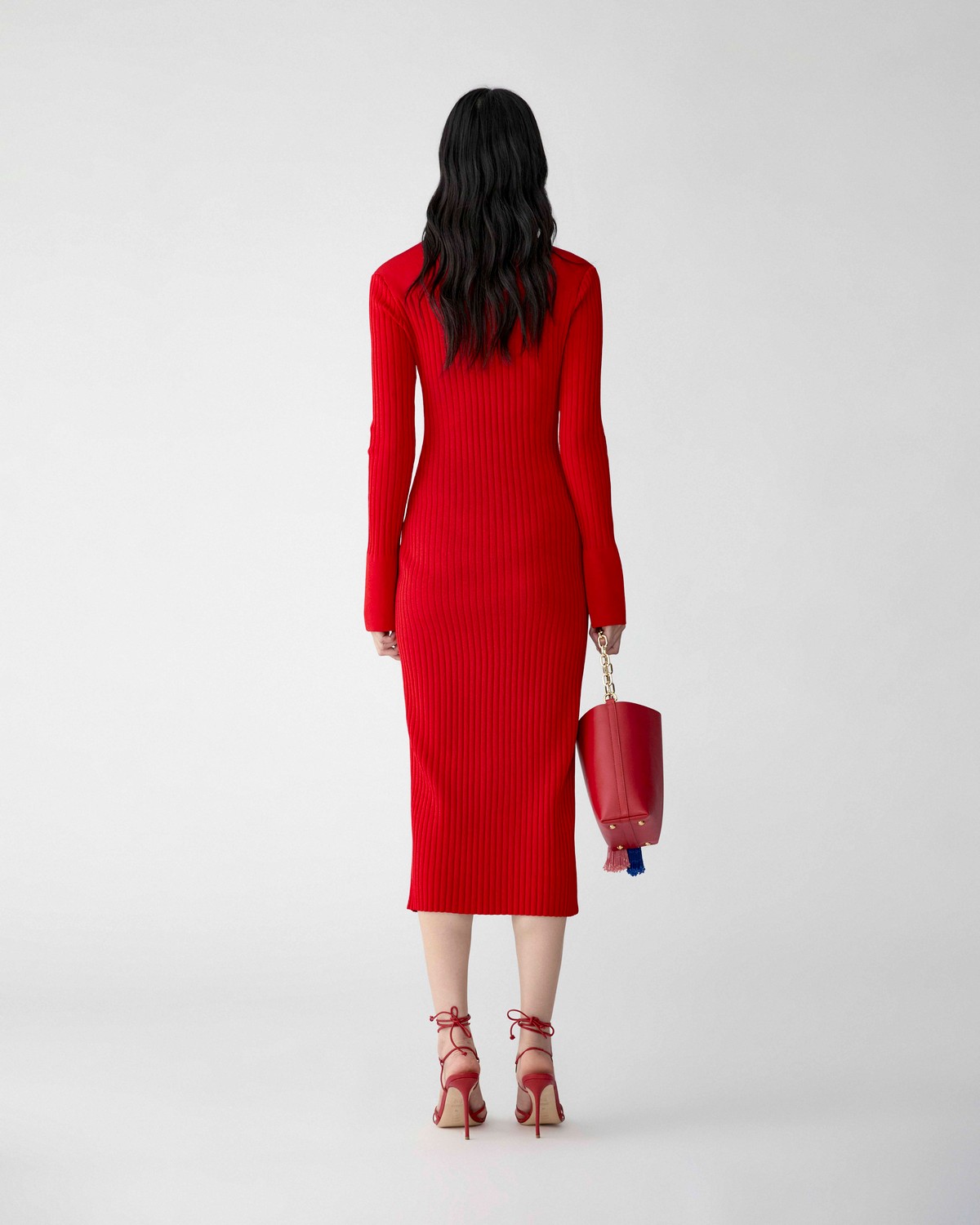 ribbed henley midi dress Long Sleeve Mixed Media Henley Midi Dress (Women)