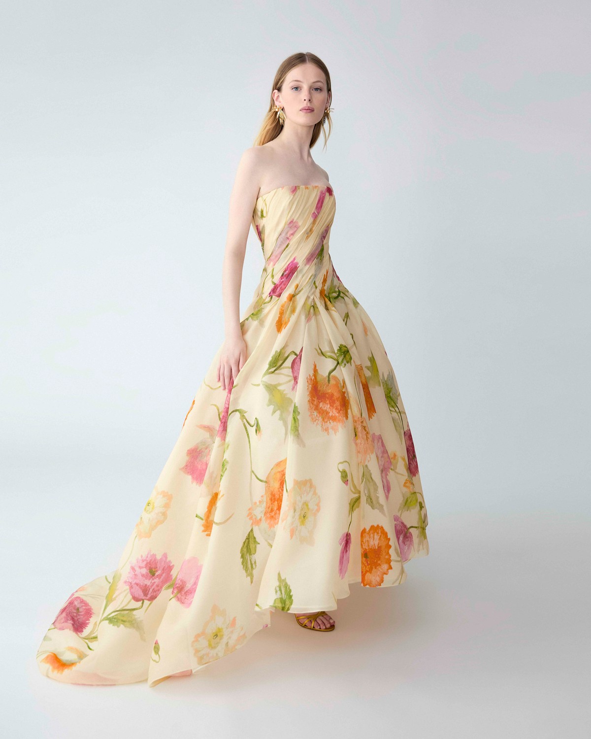Poppy-Print Organza High-Low Gown | Carolina Herrera WW EN