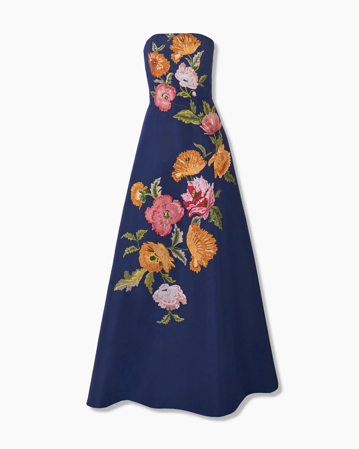 Carolina Herrera Floral-Embroidered Strapless Gown