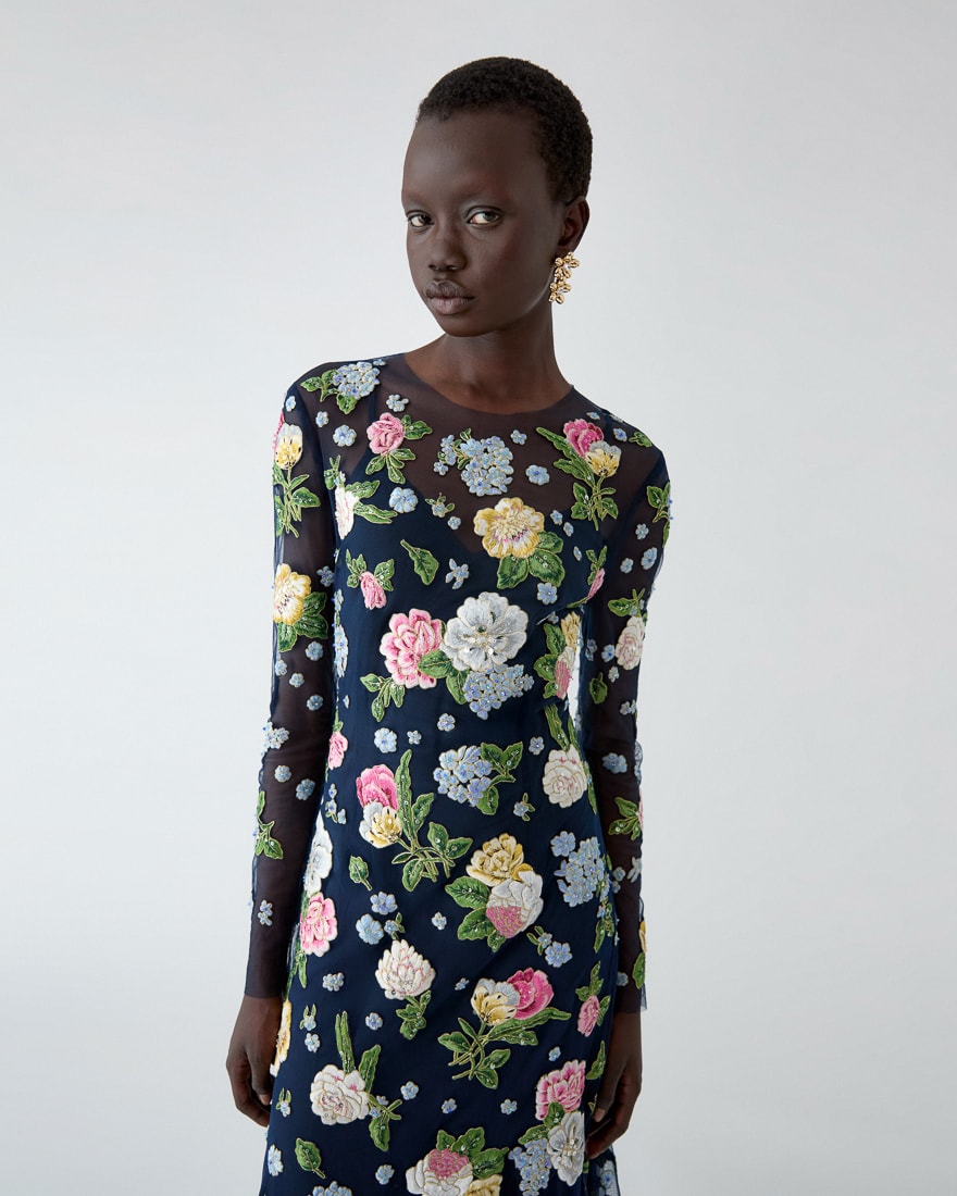 carolina herrera floral embroidered dress Floral-Embroidered Strapless Gown