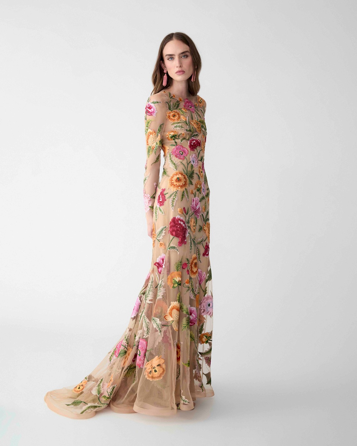 embroidered apron dress Rosy Floral Tulle Square Neck Short Sleeves A-line With Slit Spring Dr –  clover sew