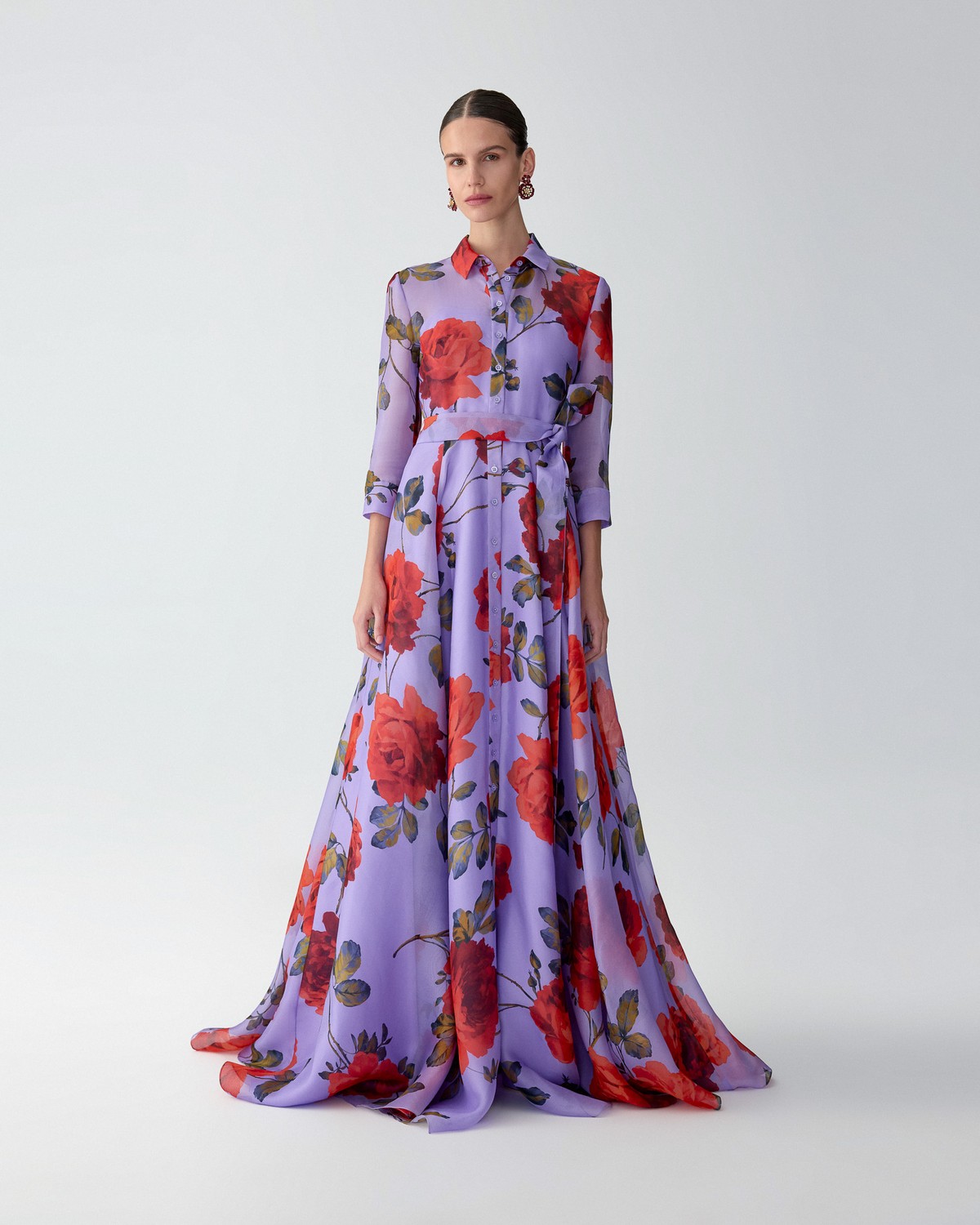 Rose-Print Organza Trench Gown | Carolina Herrera WW EN