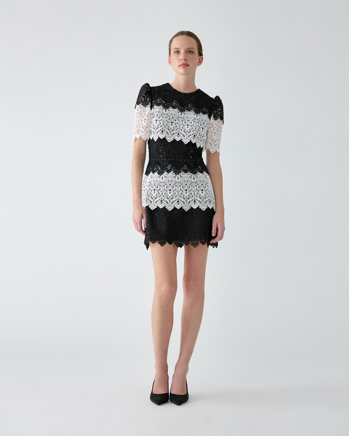 short black and white lace dress Cute Black And White Short Prom Dress,homecoming Dress
