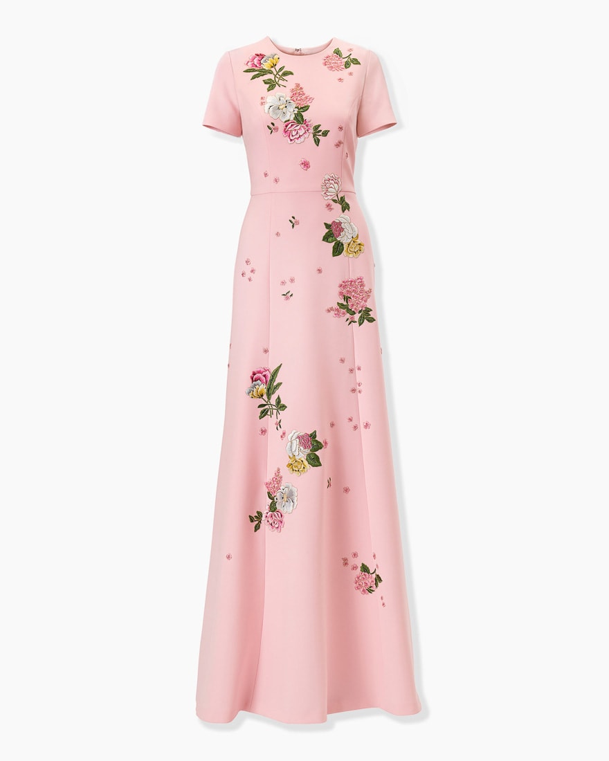 carolina herrera floral embroidered dress Hydrangea-Embroidered Midi Dress