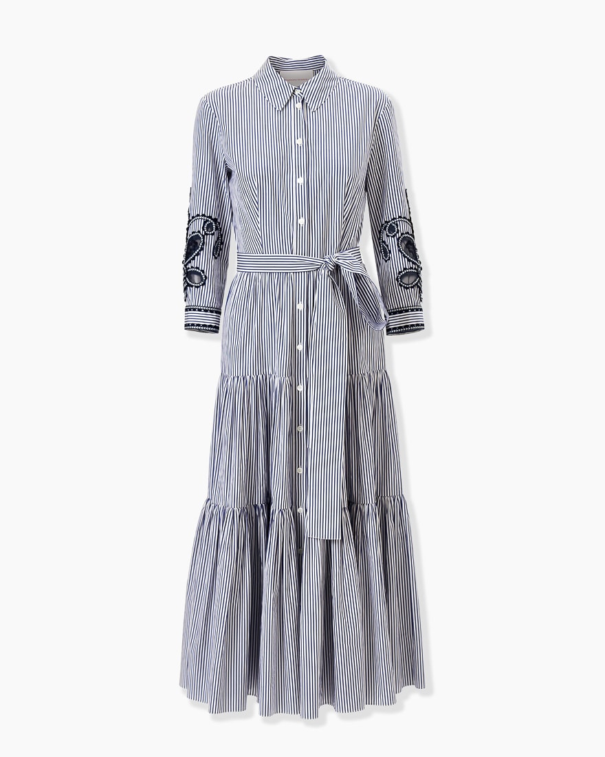 Carolina Herrera Embroidered Striped Midi Shirt Dress Carolina Herrera Embroidered Striped Midi Shirt Dress
