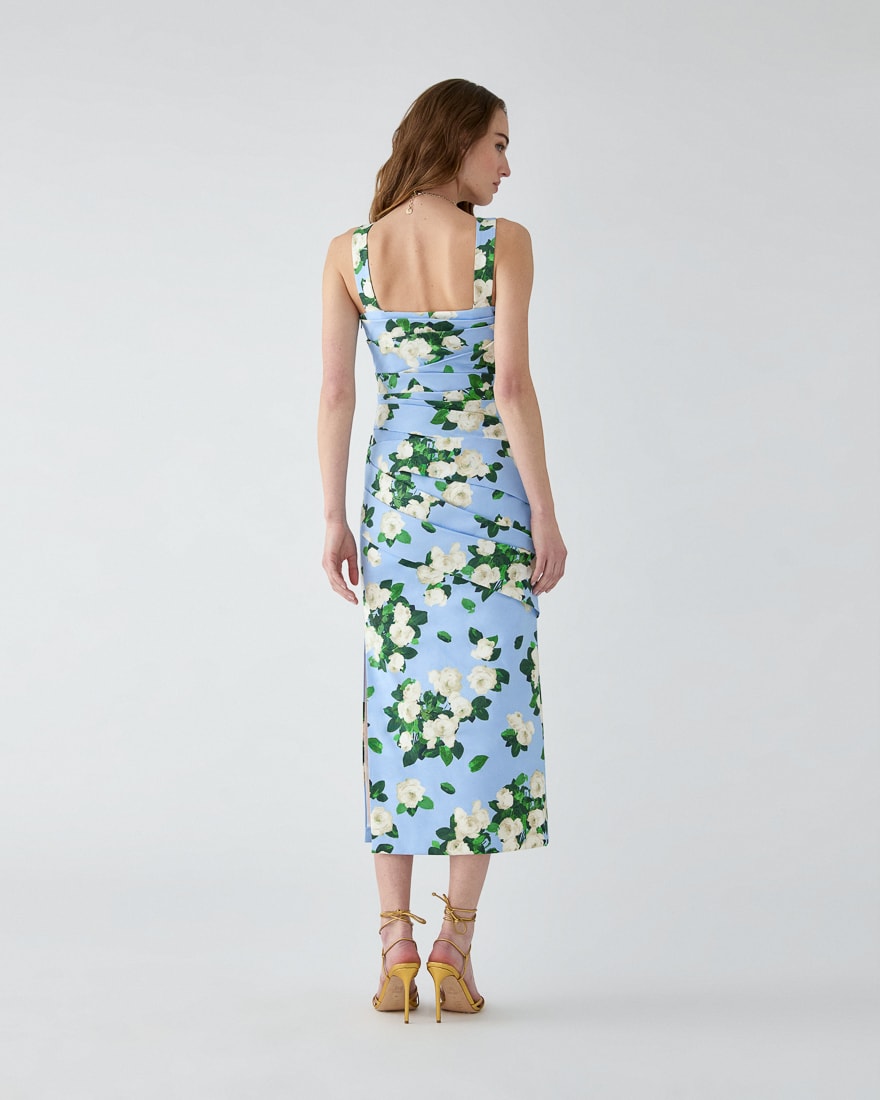 Rose-Print Draped Midi Dress | Carolina Herrera US