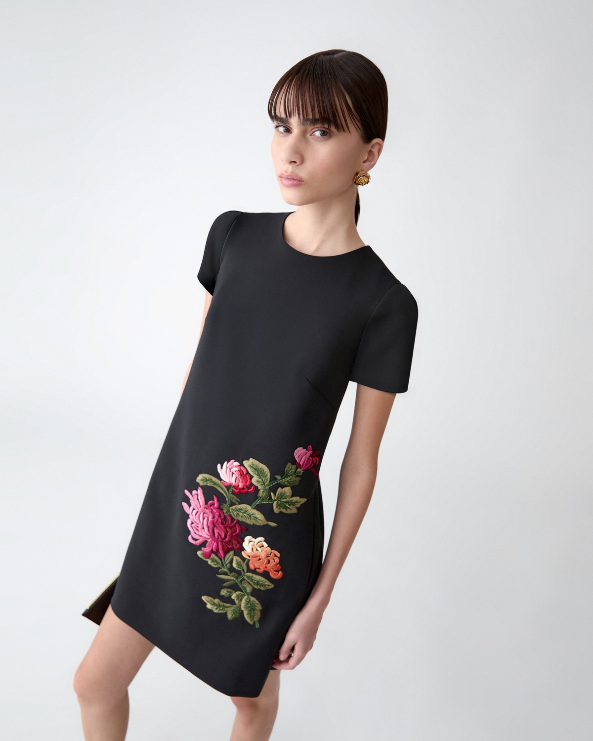 Carolina Herrera Women's Floral Embroidered Stretch Wool Shift Dress - Black - Mini Dresses Carolina Herrera Women's Floral Embroidered Stretch Wool Shift Dress - Black - Mini Dresses