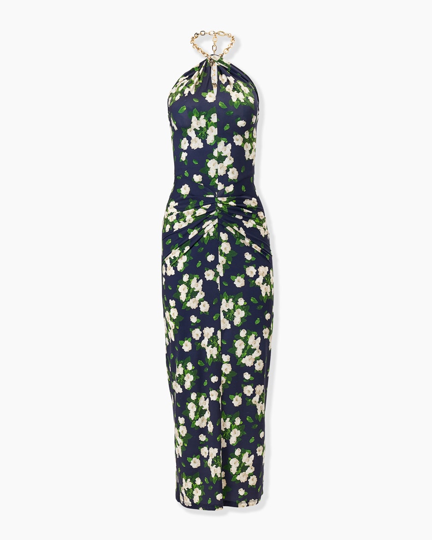 floral print jersey dress Erdem Gathered Floral-print Jersey Midi Dress - Women - Dark green Dresses