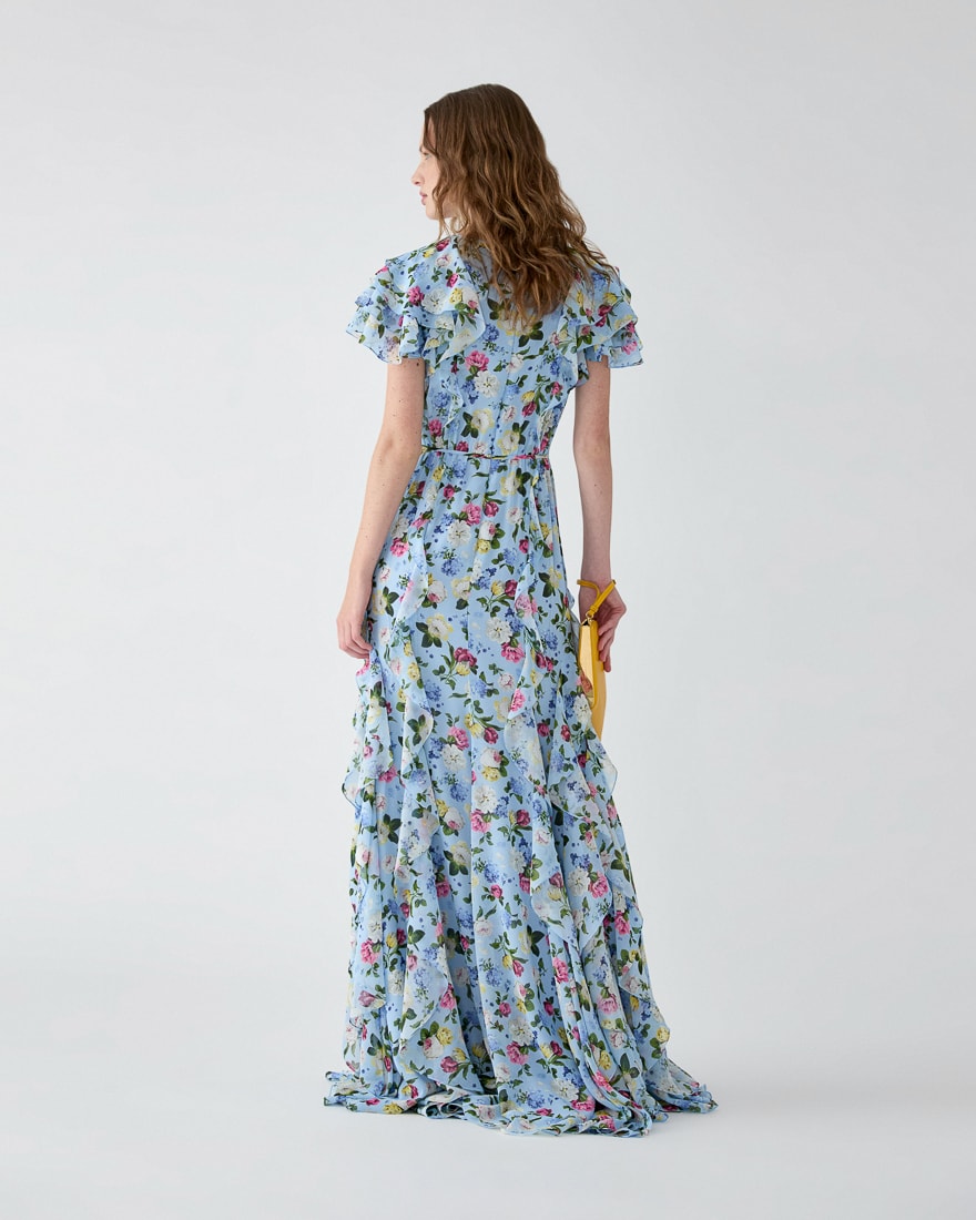 carolina herrera blue floral dress Carolina Herrera Floral Printed Silk Gazar main image 0