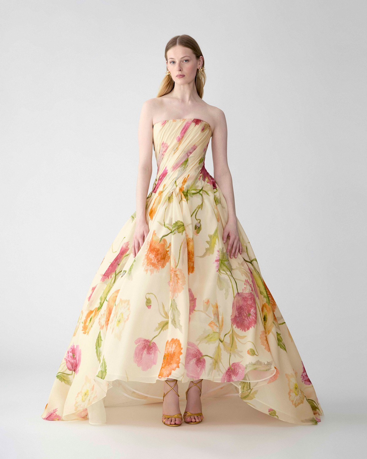 Carolina Herrera Poppy-Print Organza High-Low Gown Carolina Herrera Poppy-Print Organza High-Low Gown