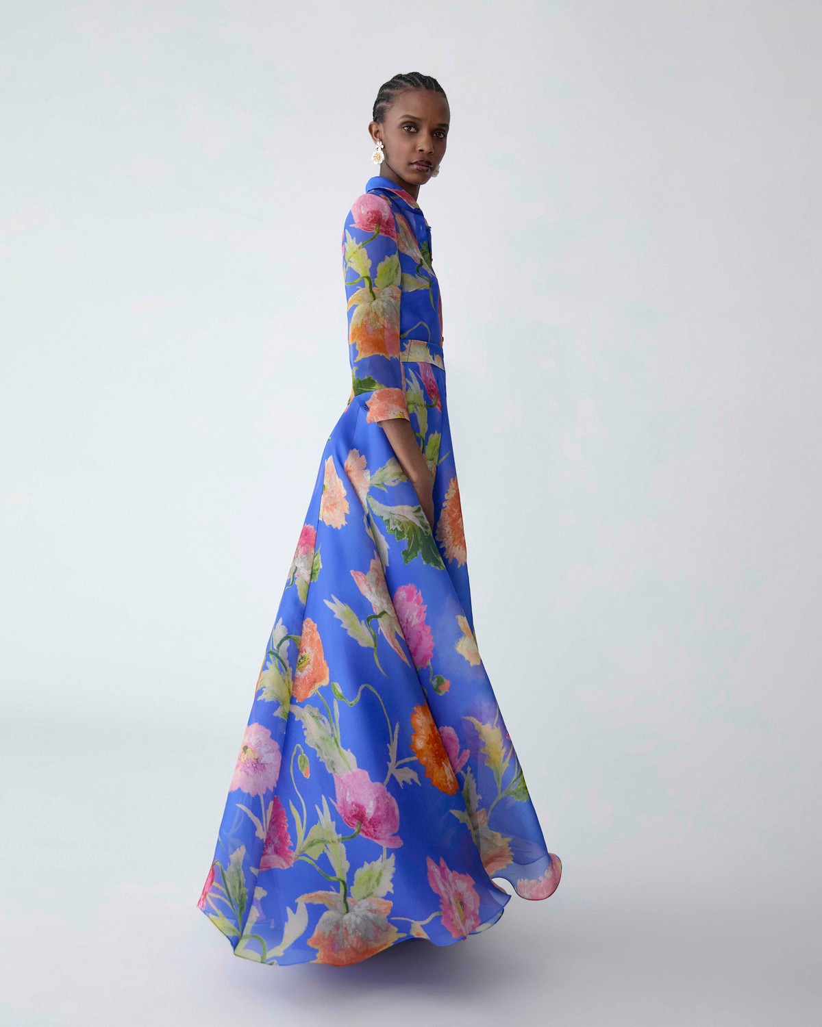Carolina Herrera Belted Trench Silk Gown - Bluebell Multi
