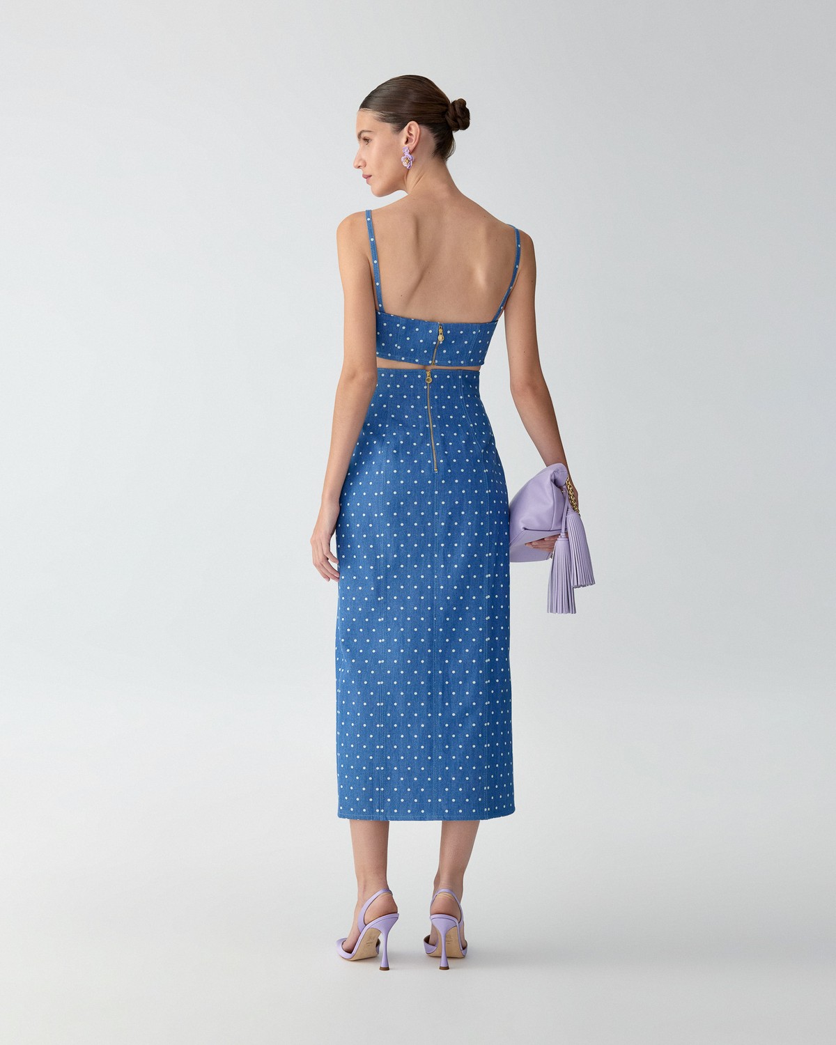 Polka Dot Denim High-Waist Midi Skirt | Carolina Herrera WW EN