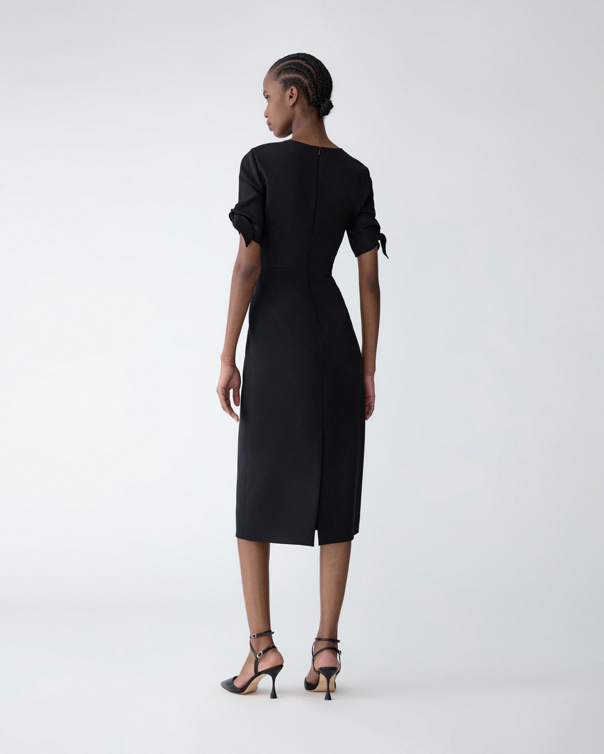 tie sleeve midi dress Jordana Long Sleeve Waist Tie Ribbed Midi Dress Beige