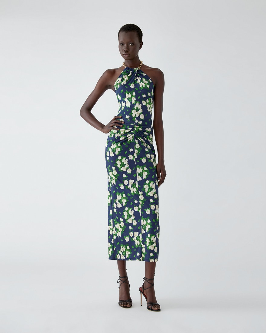 Floral-Print Jersey Halterneck Dress | Carolina Herrera US
