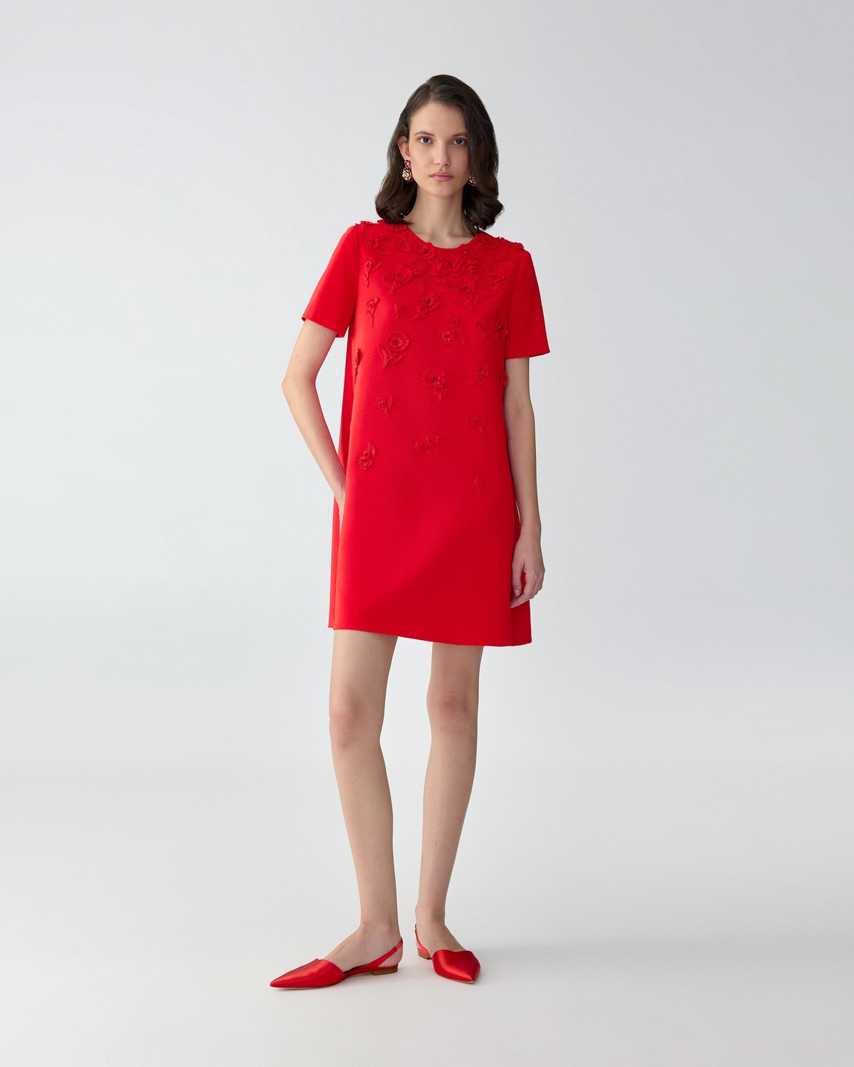 Carnation-Embroidered Mini Dress | Carolina Herrera US