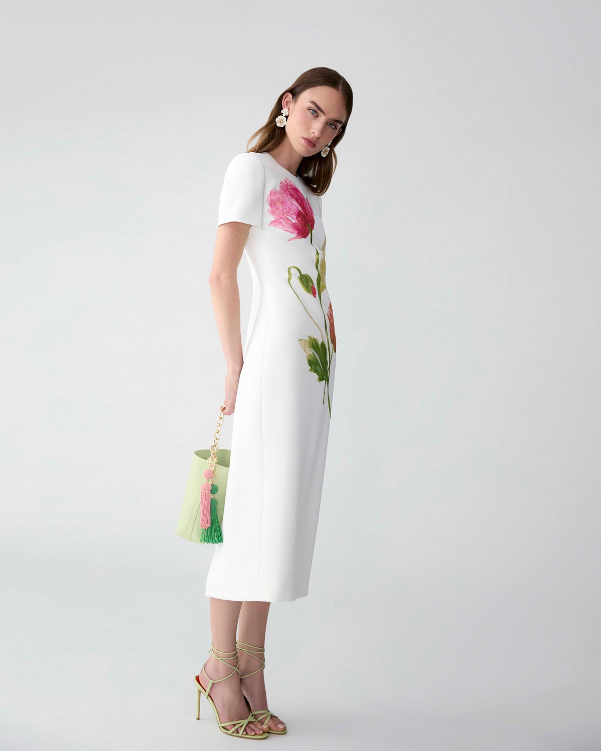 burnt orange dress midi Burnt Orange Floral Scallop Trim Midi Dress