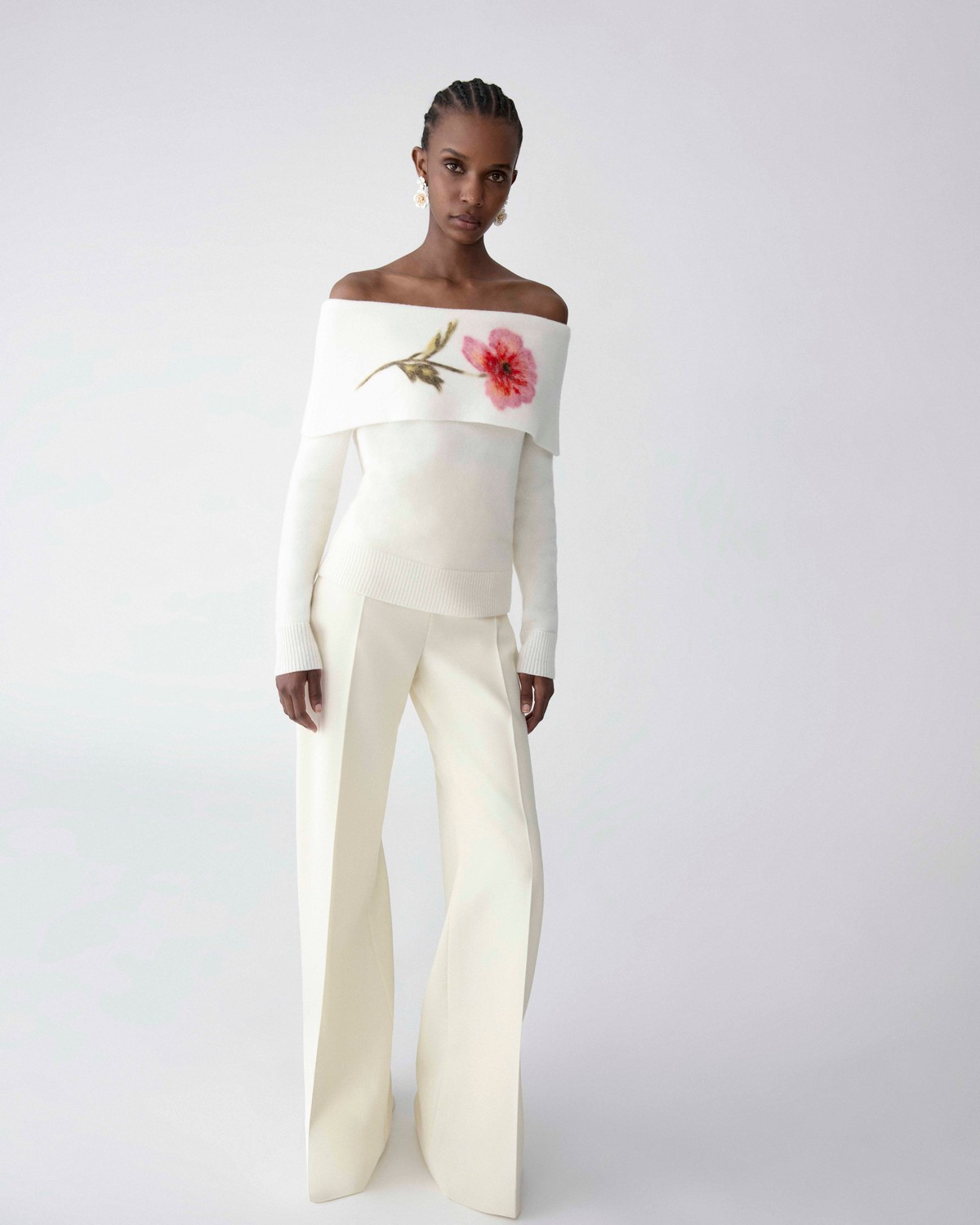 Floral-Embroidered Off-Shoulder Sweater | Carolina Herrera WW EN